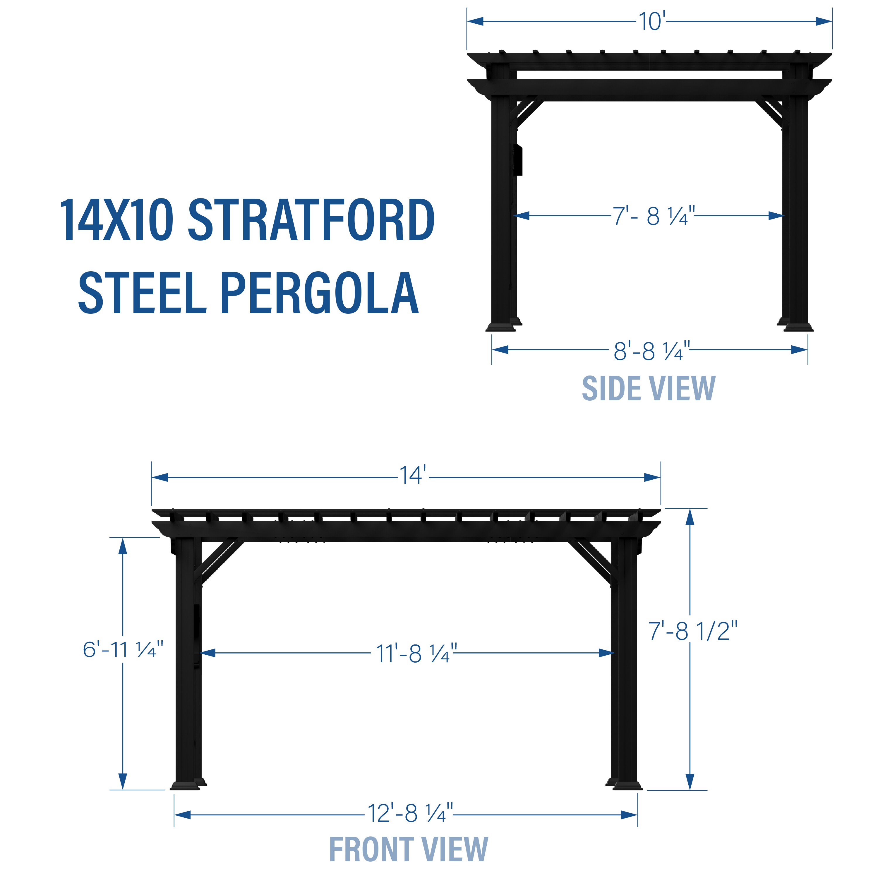 Stratford 14' x 10' Black Steel Pergola with Canopy