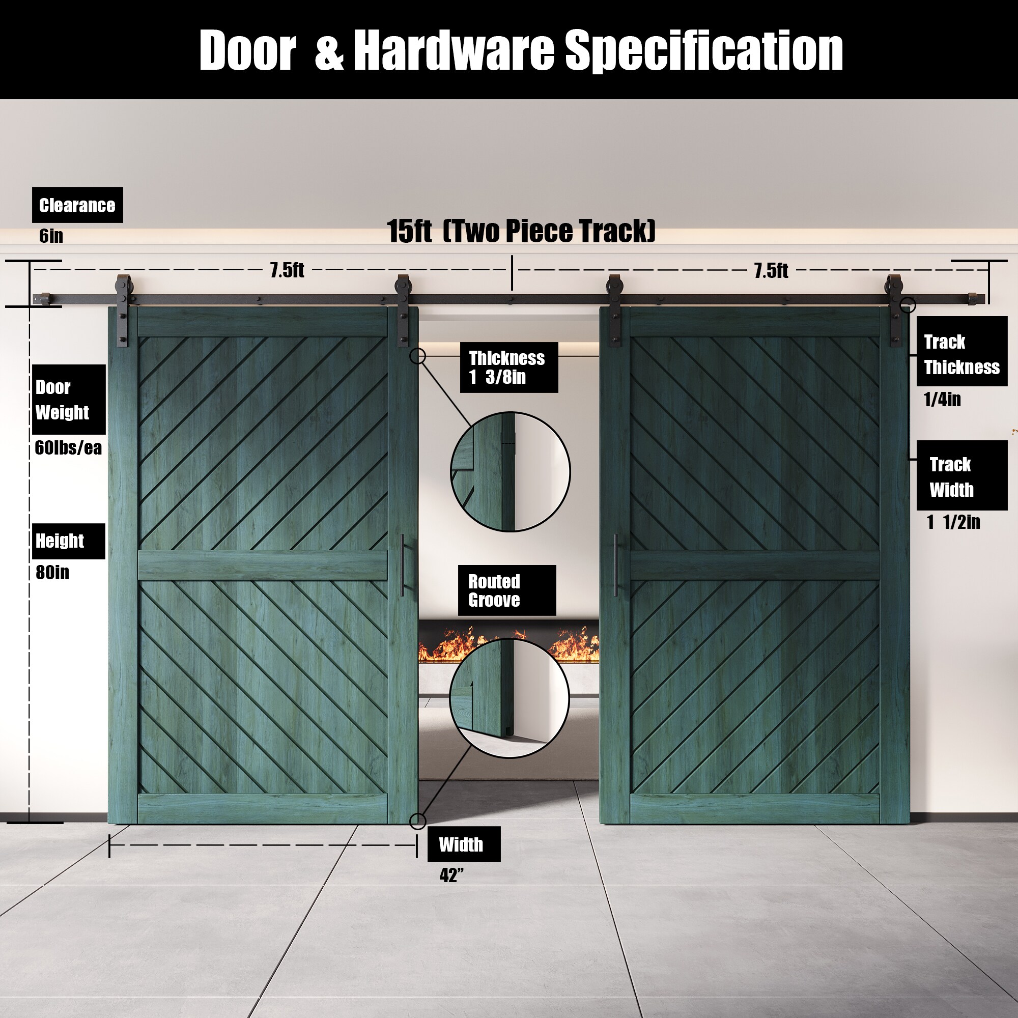 HOMACER YT2H180C-XT3-4280-RP Barn-Doors - View #2