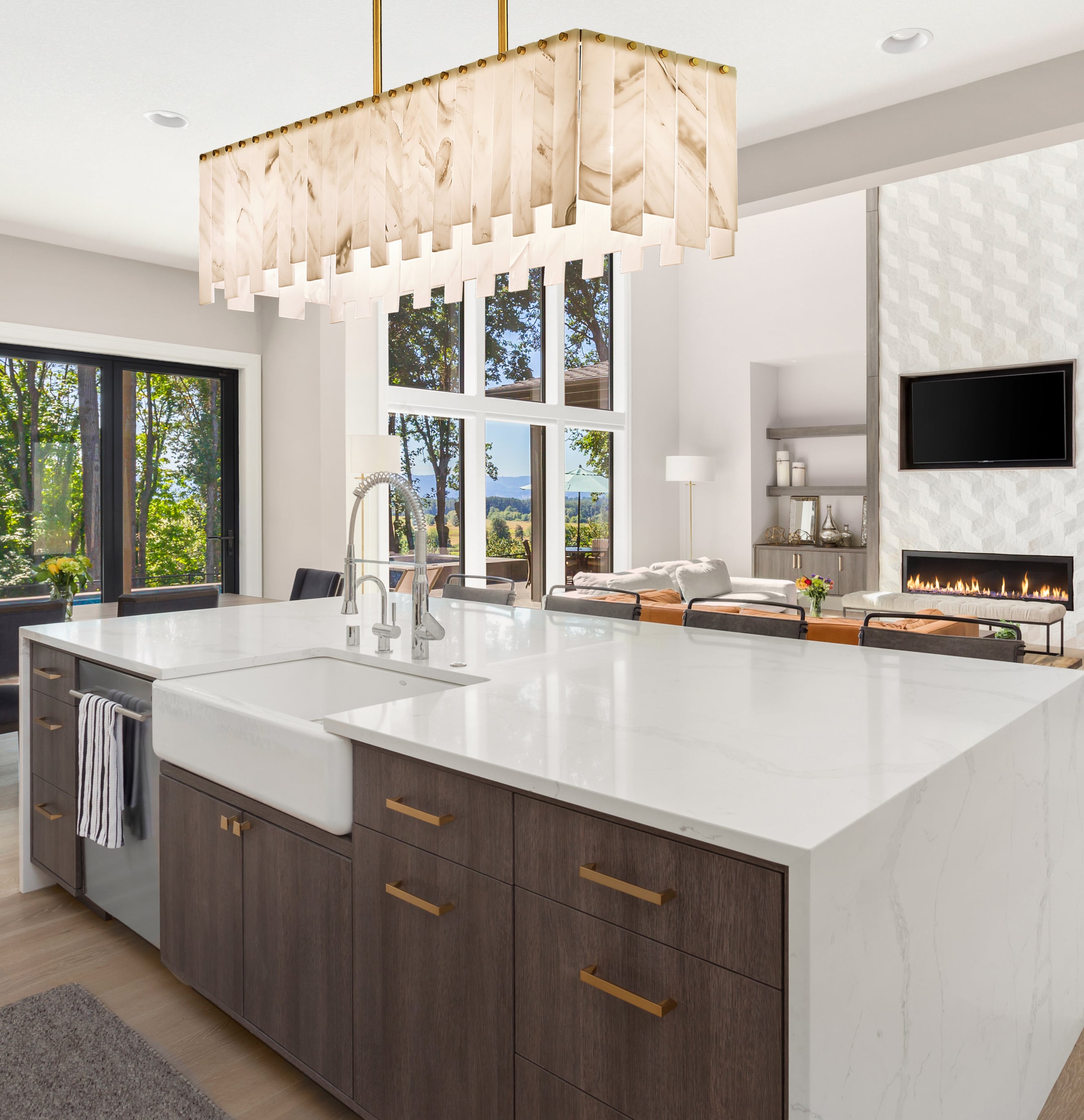 Viviana Contemporary 7-Light Linear Chandelier in Rubbed Brass