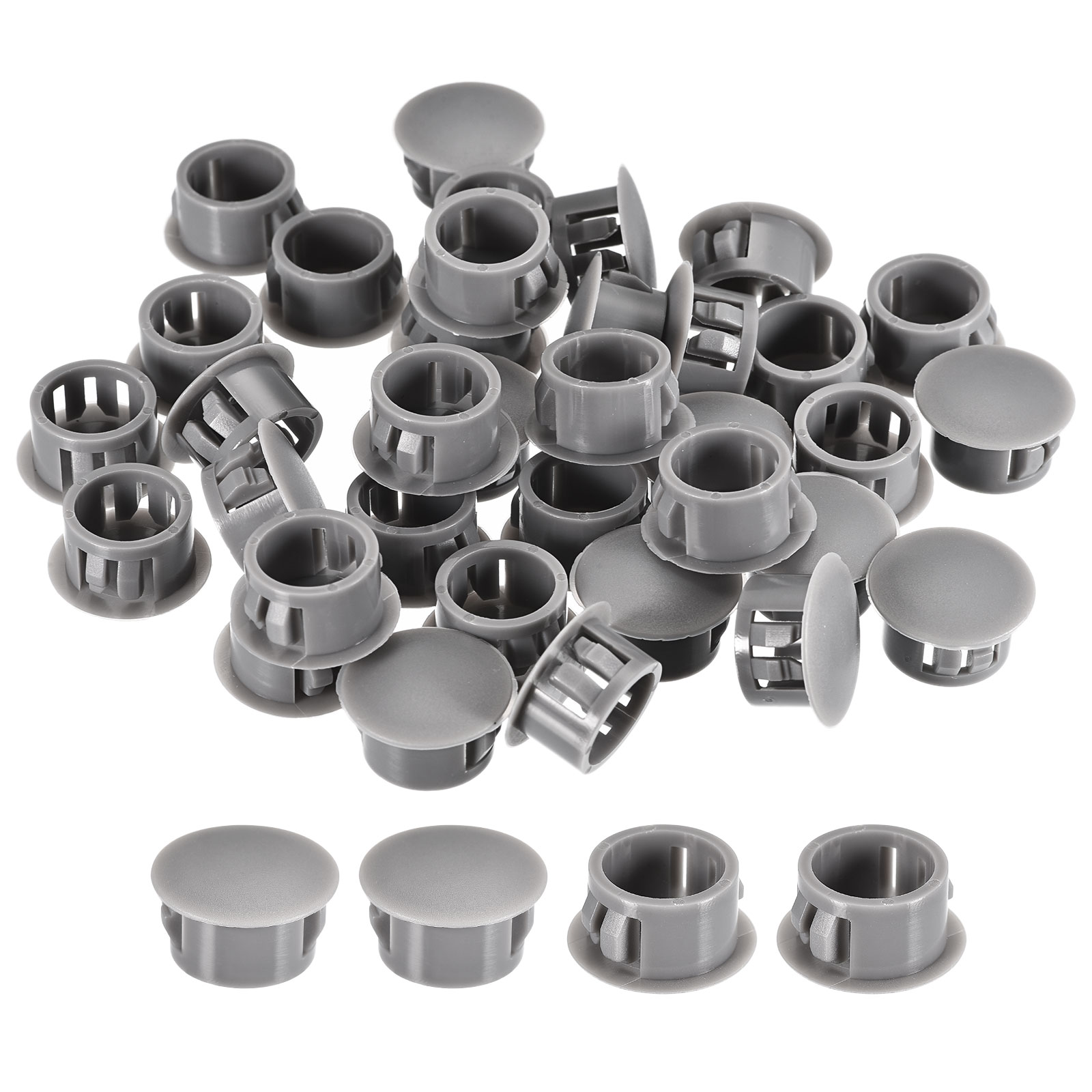 Unique Bargains 5/8inch Plastic Hole Plugs 36pcs Flush Type Panel Round Snap in Fastener Knockout Locking Plugs for Furniture Insert End Caps Panels Gray #S26031202UX1370