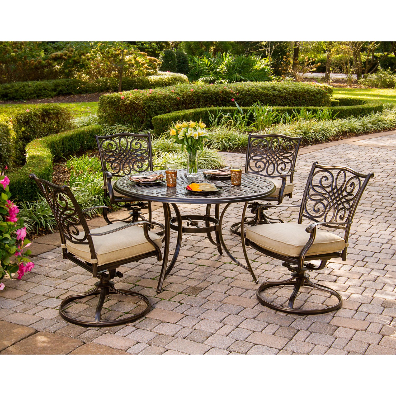 Hanover Traditions 5-Piece Bronze Patio Dining Set Aluminum Round Table ...