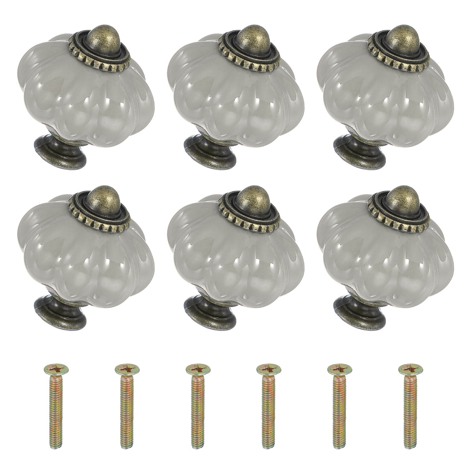 Unique Bargains - 6pcs Ceramic Knobs Pumpkin Ceramic Cabinet Drawer Knobs Retro Decorative Dresse...