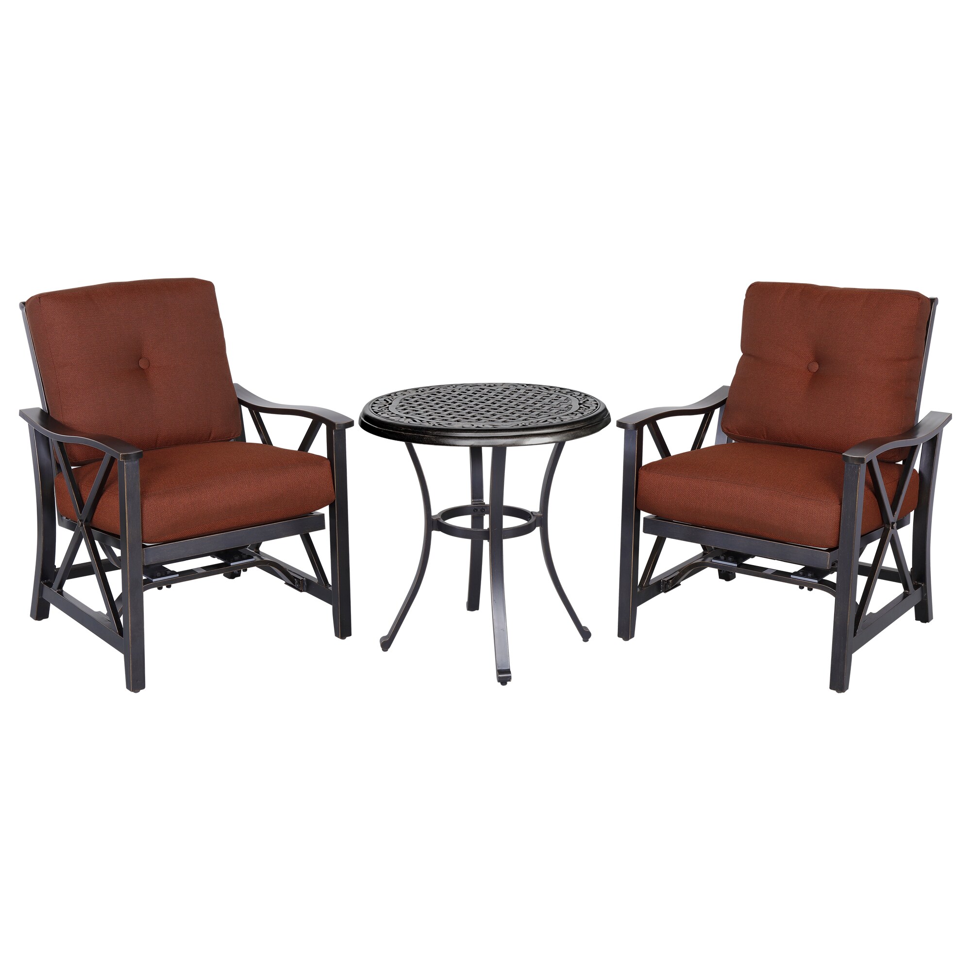 CASAINC CA-IVY204-ST 3 -Piece dark gold Patio Dining Set Aluminum Round Table with 2 Red Cushions Stationary Chairs