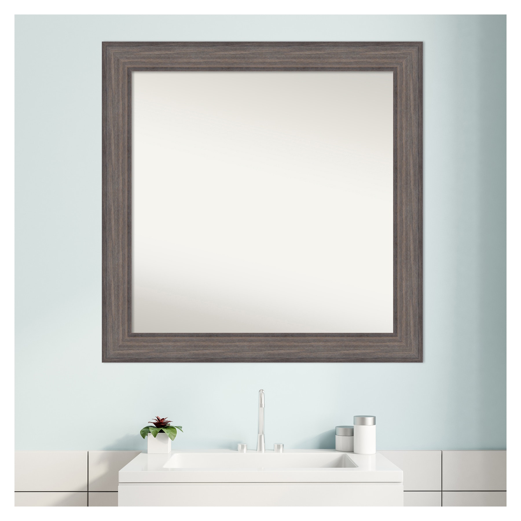 31" x 31" Brown Wood Rectangular Bathroom Vanity Mirror