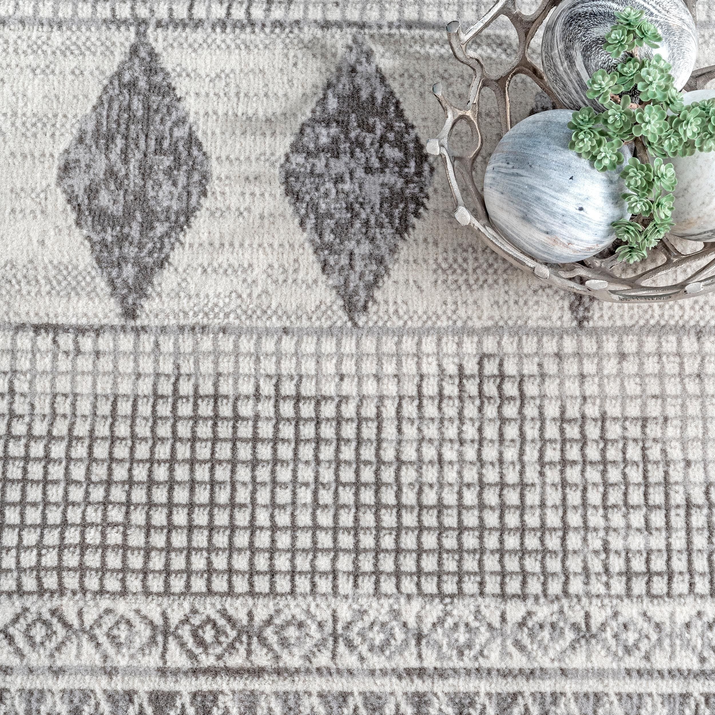 Gray Stripe Reversible Synthetic Rectangular Area Rug