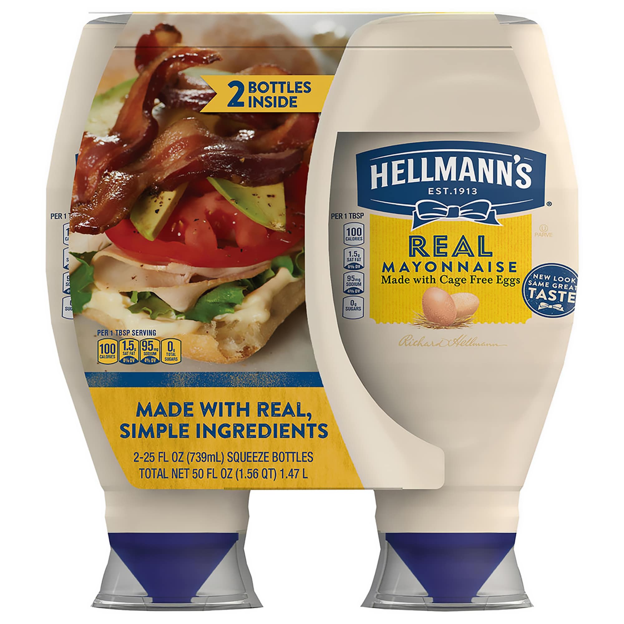 Hellmann's Real, Mayonnaise, 48 Fl Oz (Pack of 2)