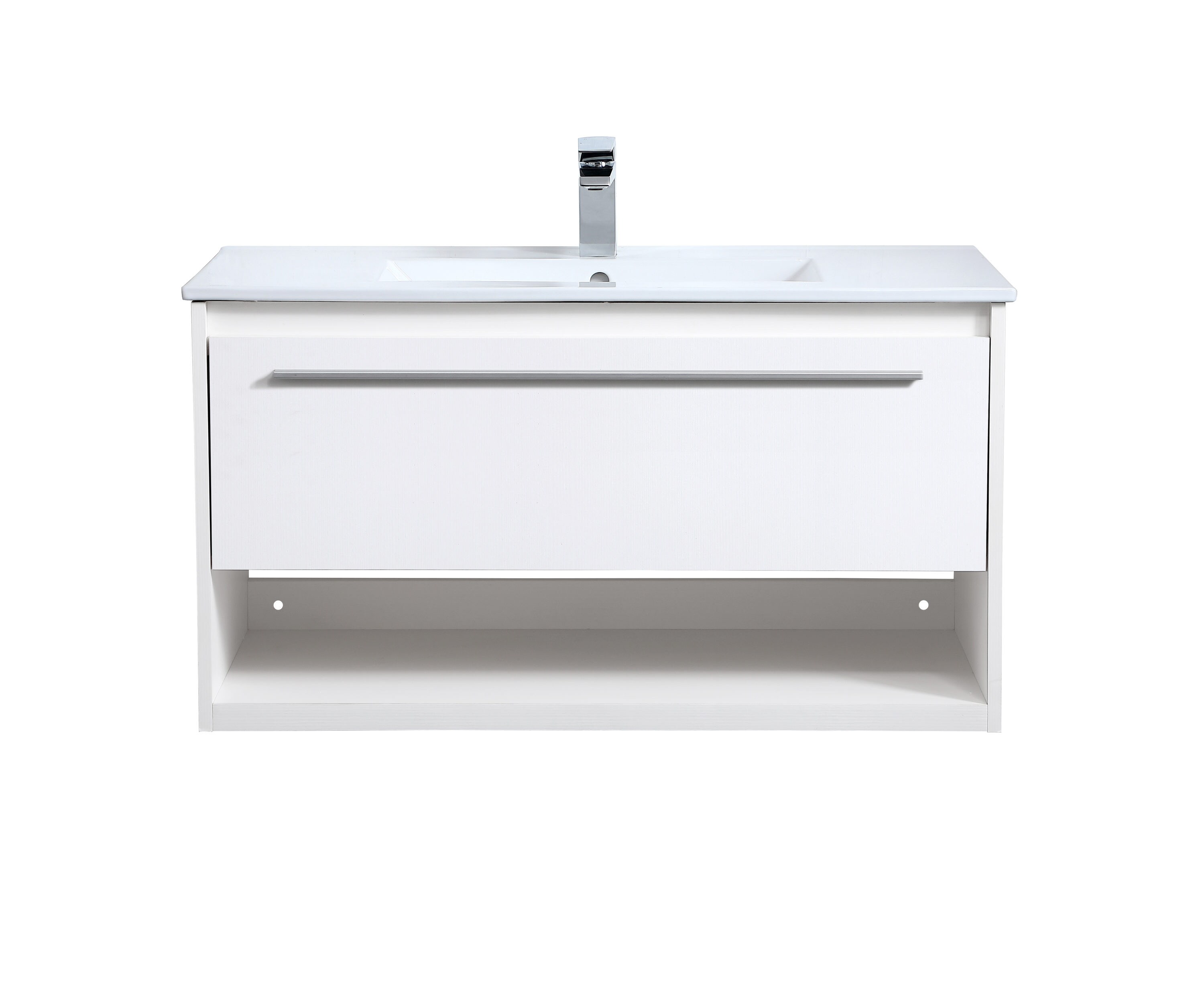 Home Furnishing 36-in White Single Sink Floating Bathroom Vanity with White Solid Surface Top | - Elegant Decor HF129108WH