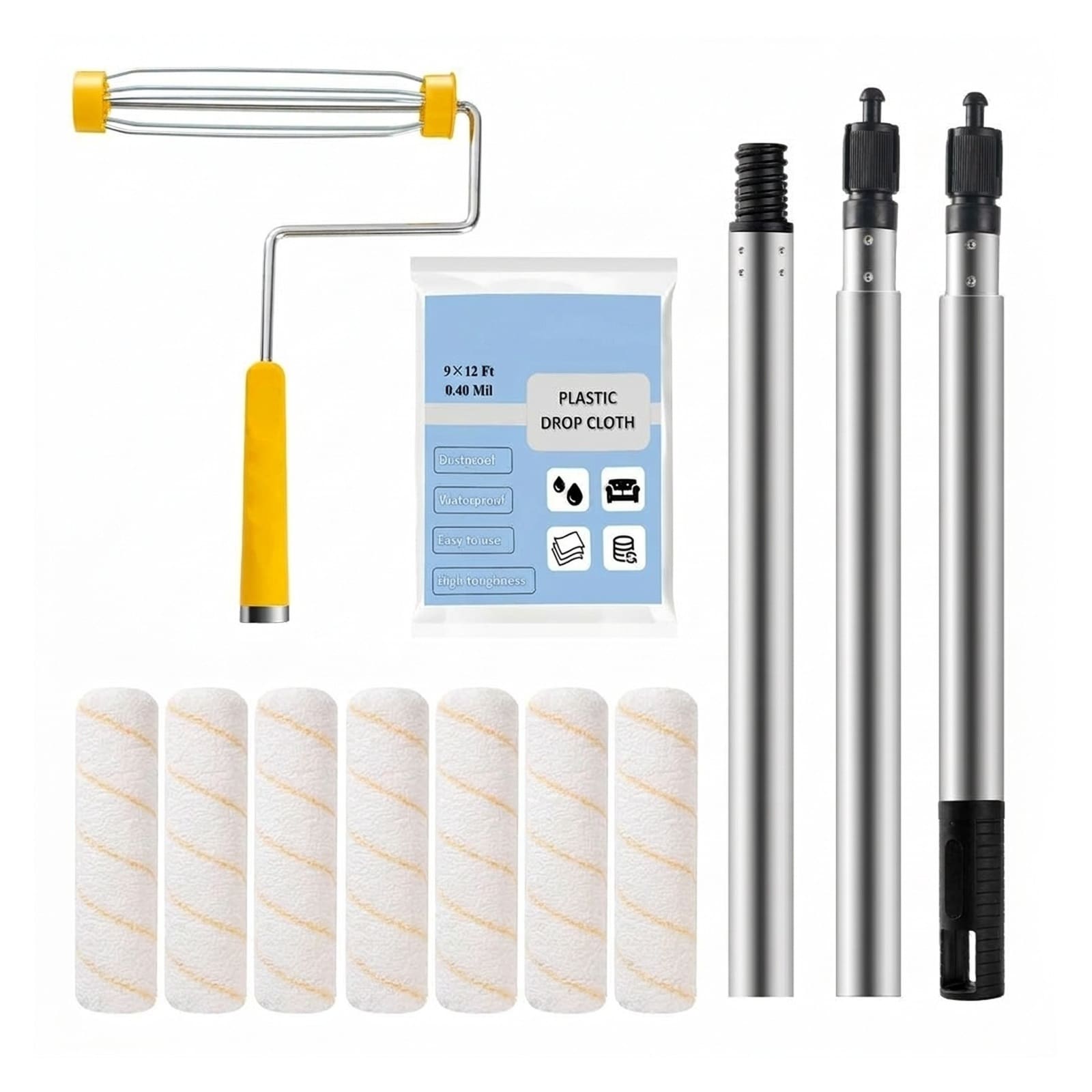 Phyfalip -  Paint Roller Kit 10 Pack with 9 Inch Microfiber Roller Covers Roller Frame Stainless ...