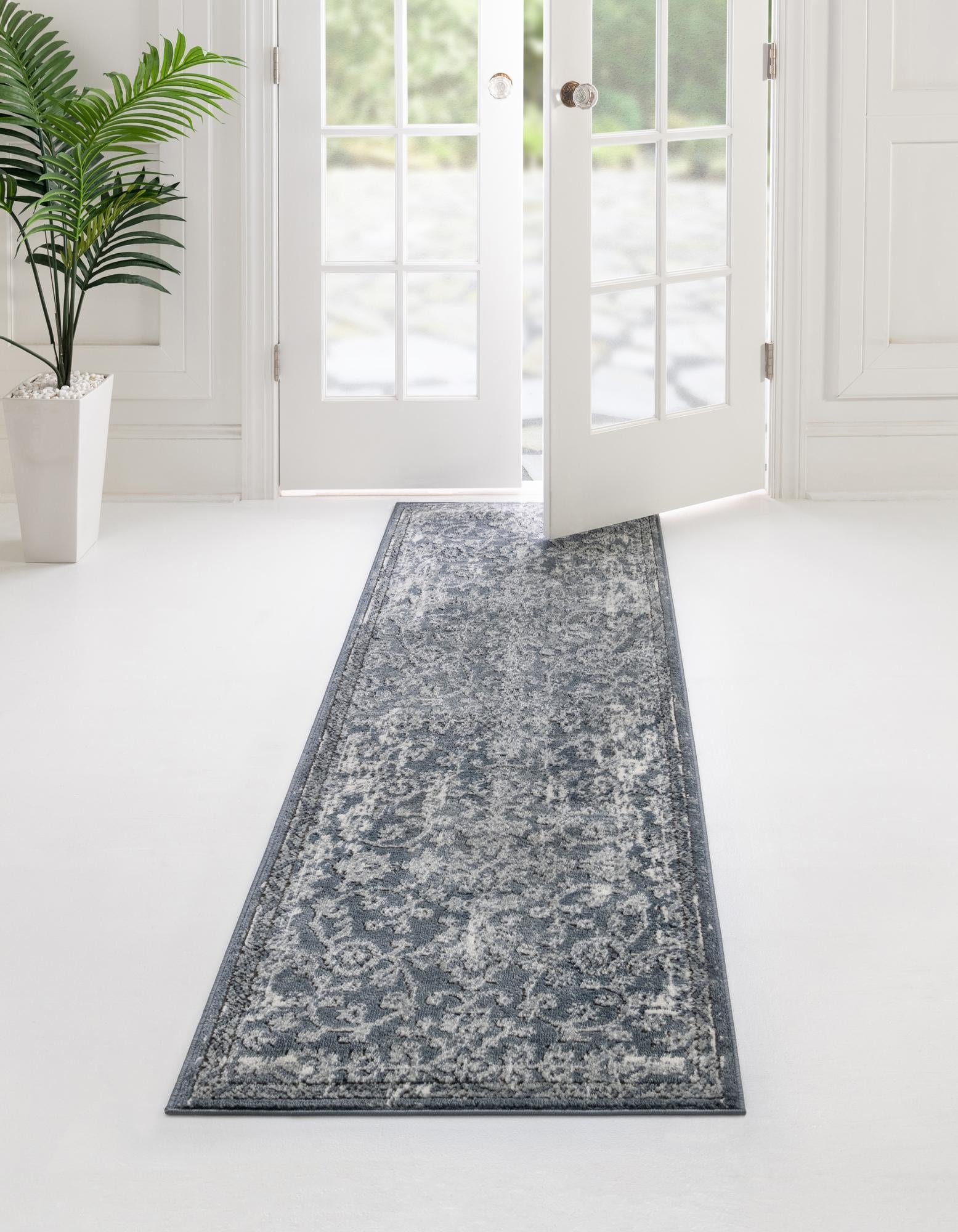 Unique Loom 3147410 Portland 2 x 8 (ft) Loomed Polypropylene Blue Rectangular Indoor Floral/Botanical Runner rug