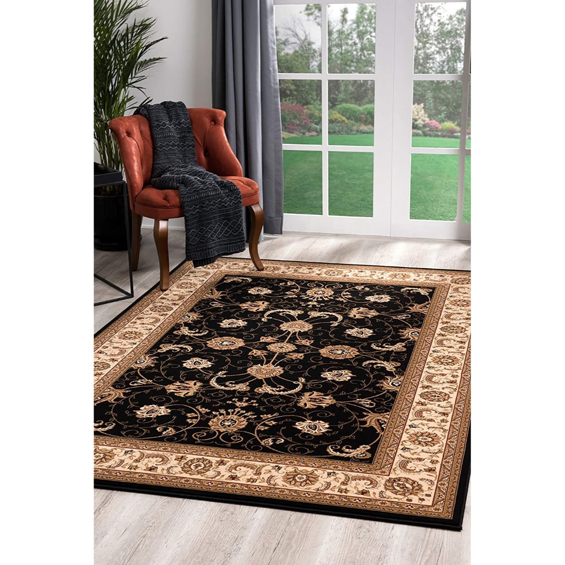 HomeRoots 4000395194 2 x 10 (ft) Loomed Olefin Black Rectangular Indoor Medallion Runner rug