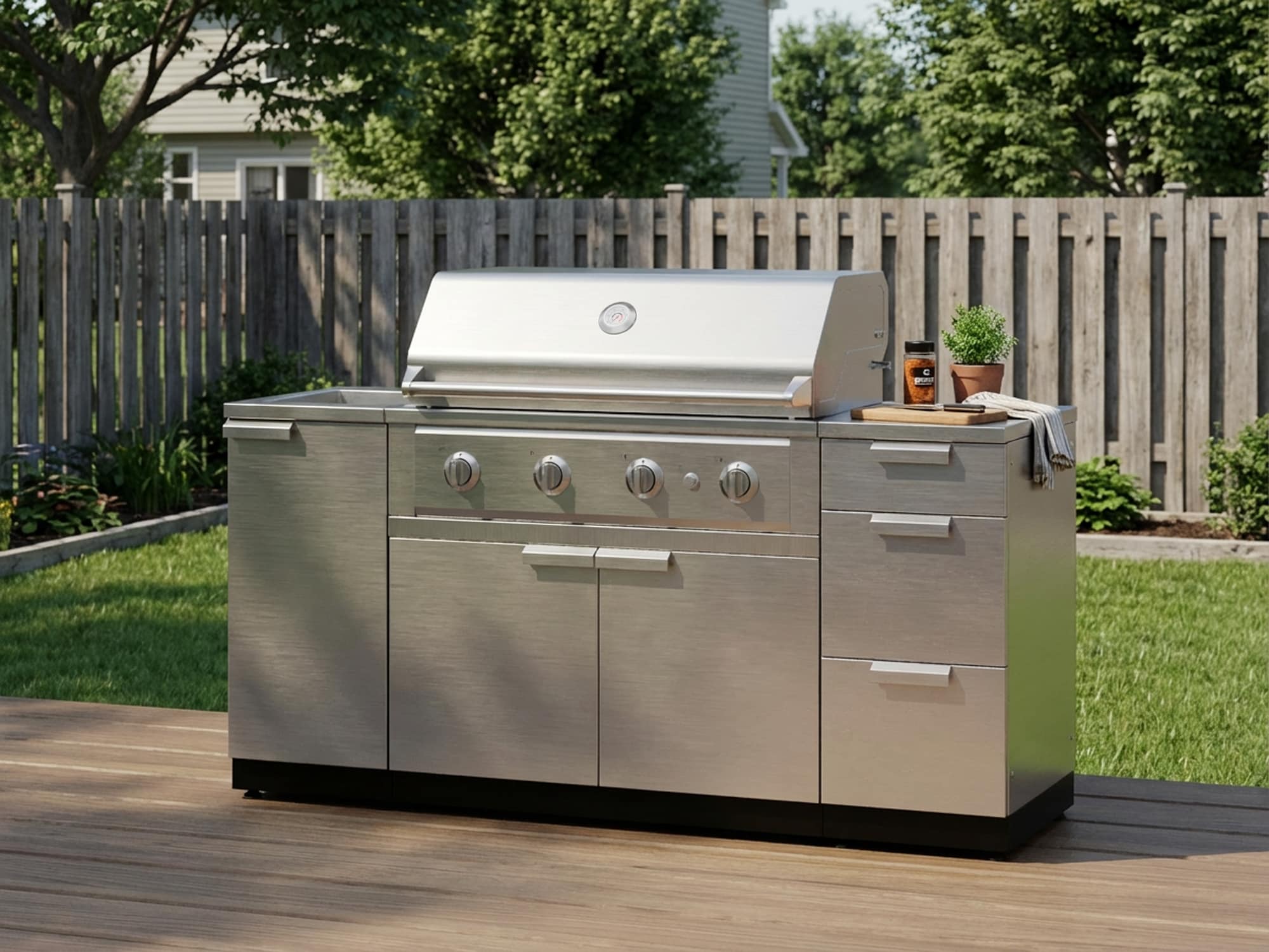 NewAge Products Classic Series 72-in W Stainless Steel Powder-coated steel Grill island Modular Outdoor Kitchen 4 -Burners