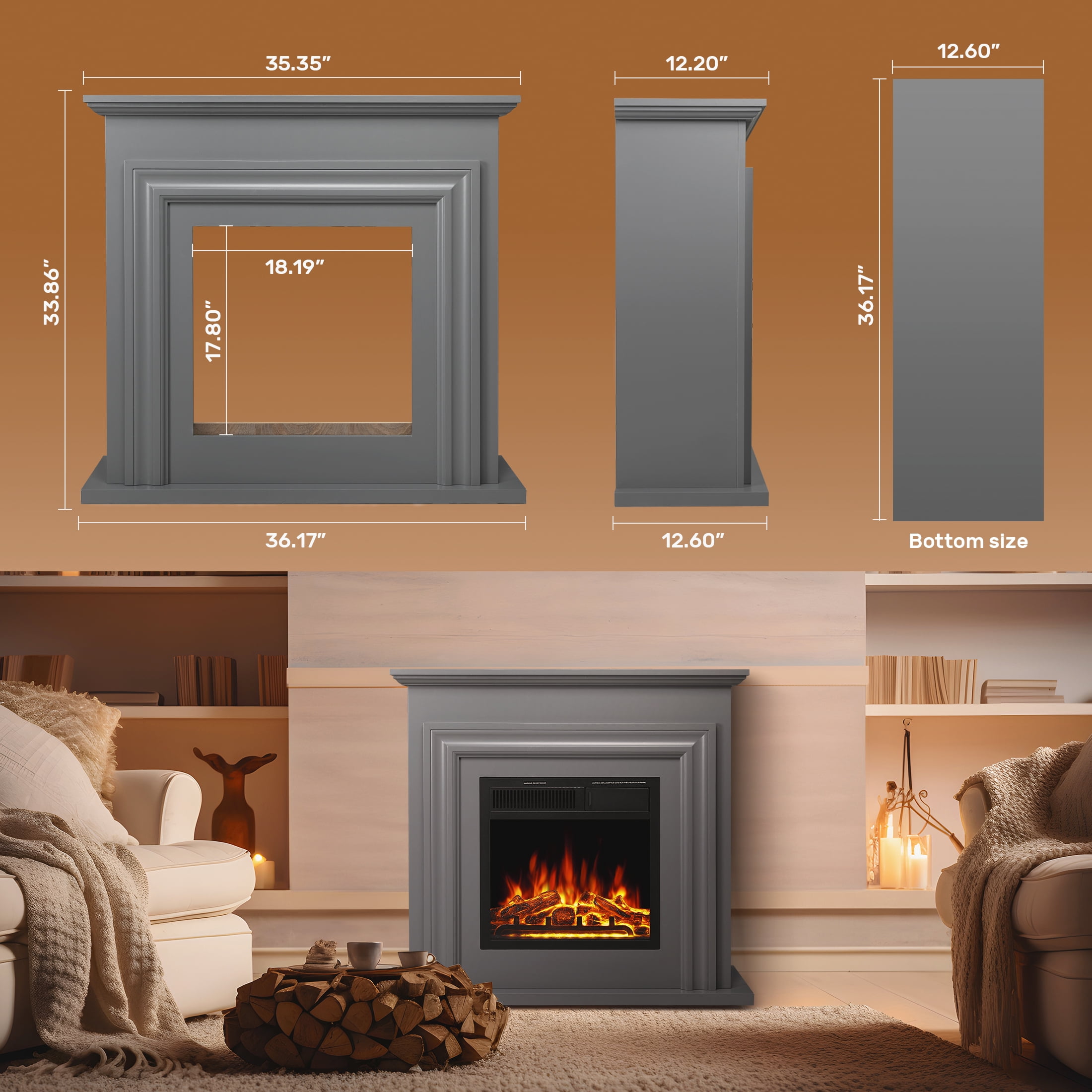 COWSAR M027GY-GRAY Electric-Fireplaces - View #7