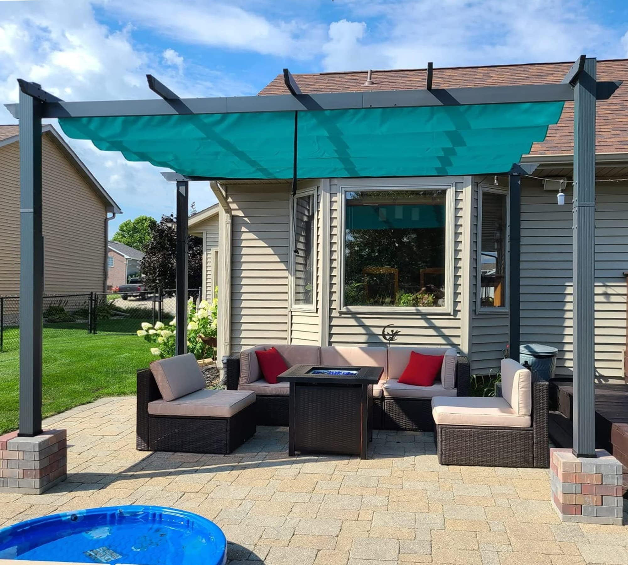 PURPLE LEAF LSMPG1013-BL Home and Garden 10-ft W x 13-ft L x 8-ft H Turquoise Blue Metal Freestanding Pergola with Canopy