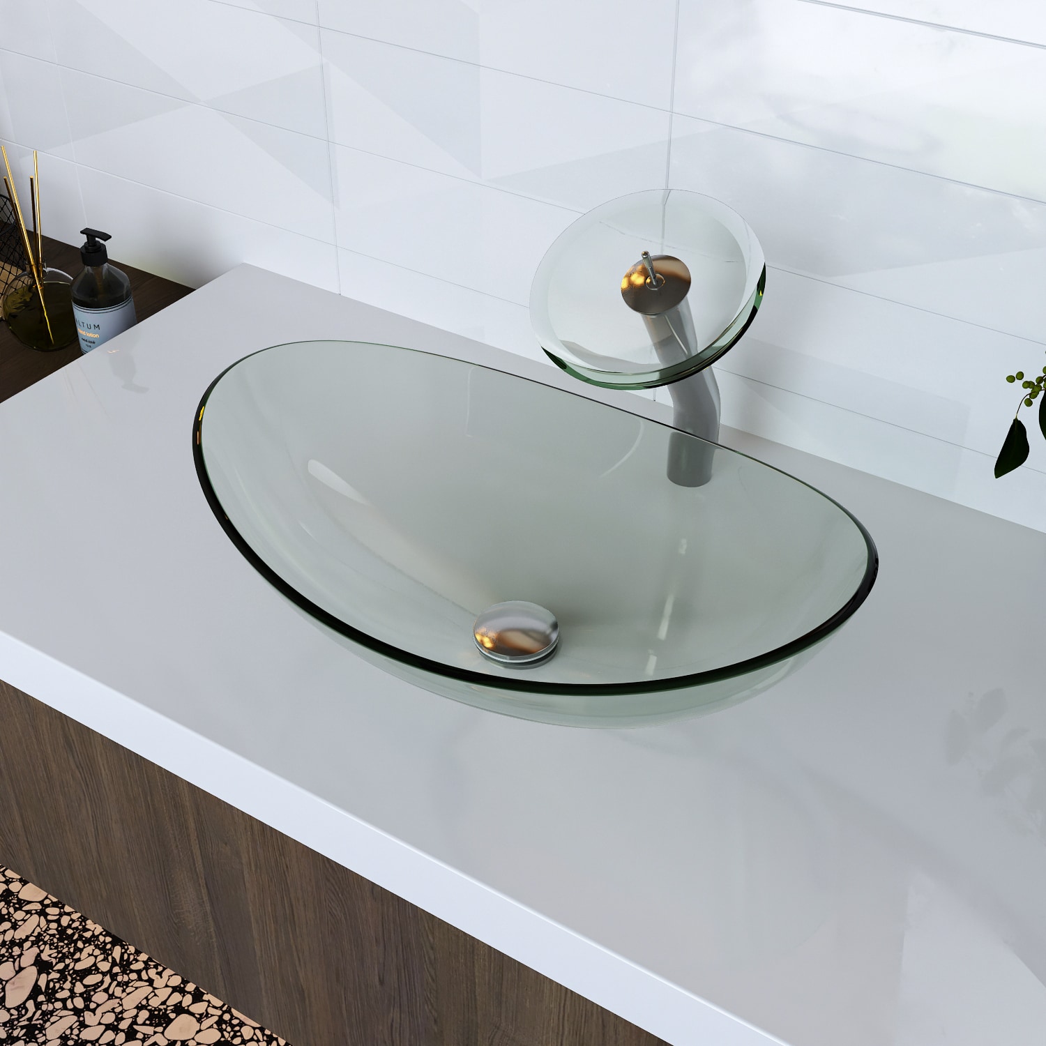 DeerValley DV-1G0009 Horizon Glass Vessel Oval Traditional Crystal Bathroom Sink ( 21.65-in x 14.17-in )