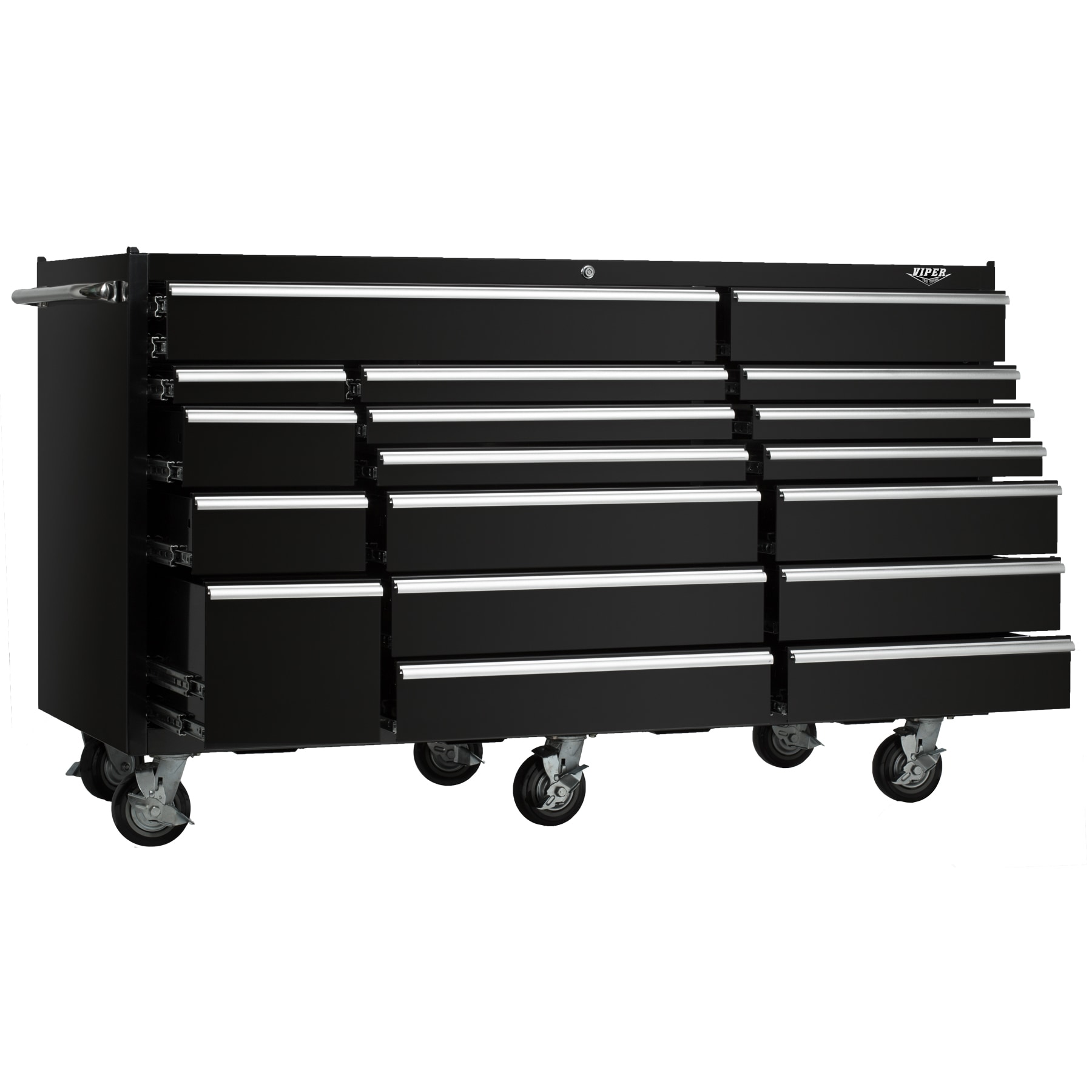 Viper Tool Storage 72-in W x 44.5-in H 18-Drawer Steel Rolling Tool Cabinet  (Black) in the Bottom Tool Cabinets department at