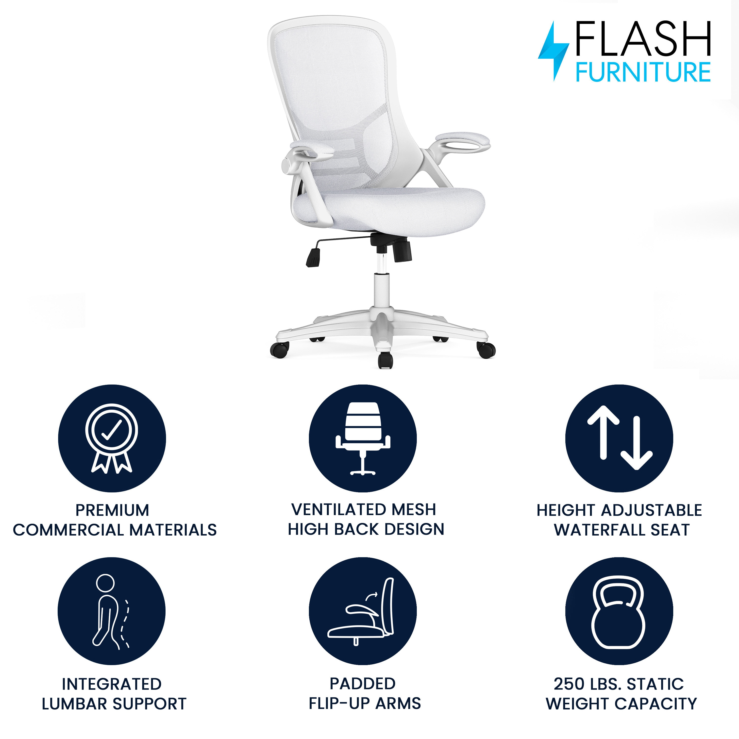 White High-Back Ergonomic Mesh Swivel Office Chair with Adjustable Arms