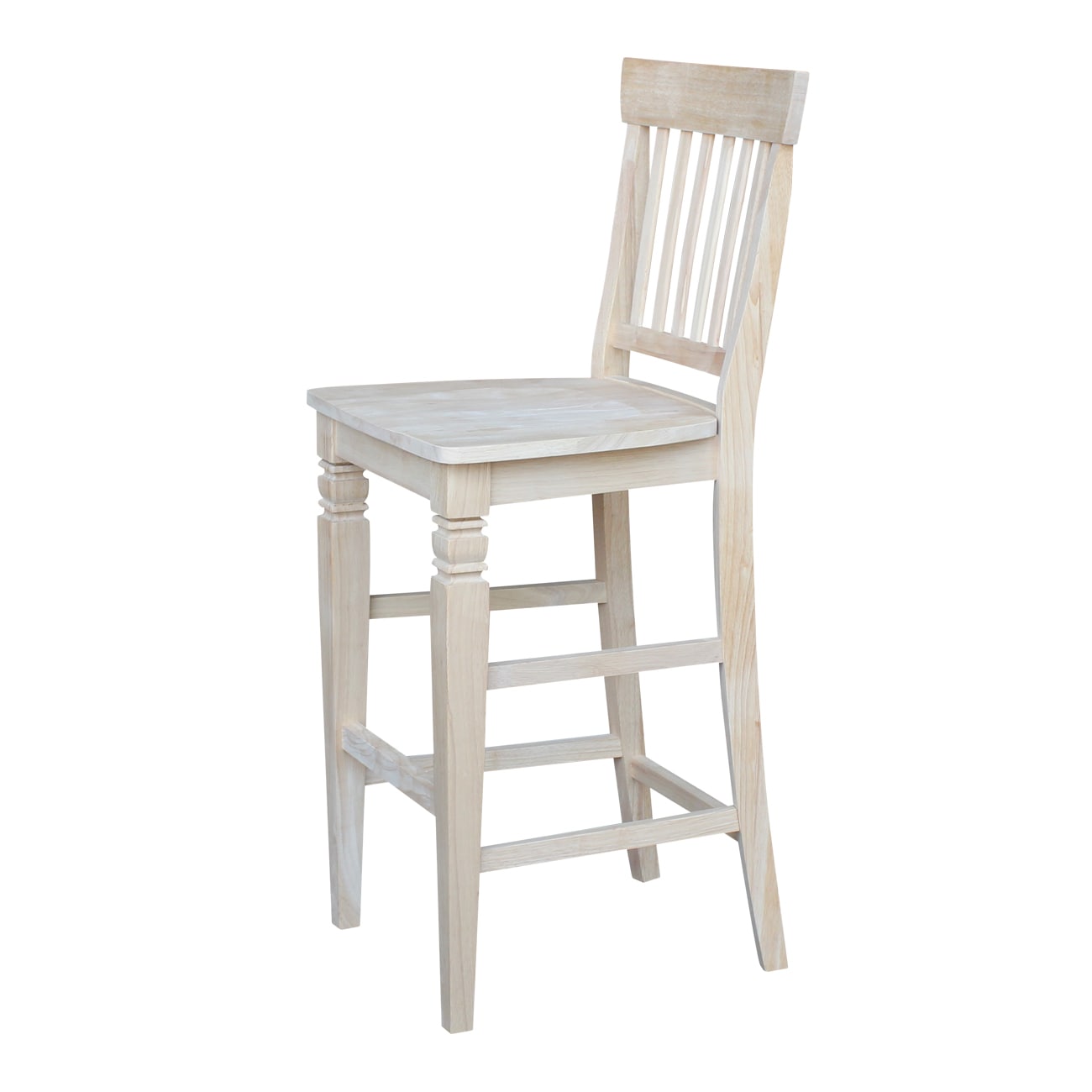 Solid Parawood Seattle Bar-Height Stool in Traditional Unfinished Wood