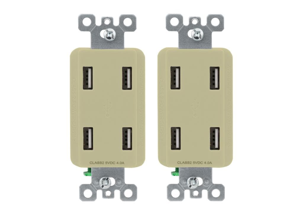 Utilitech R164U40-IV2 15 -Amp 125-volt Residential Decorator USB outlet Dual Type A , Ivory 2 -Pack