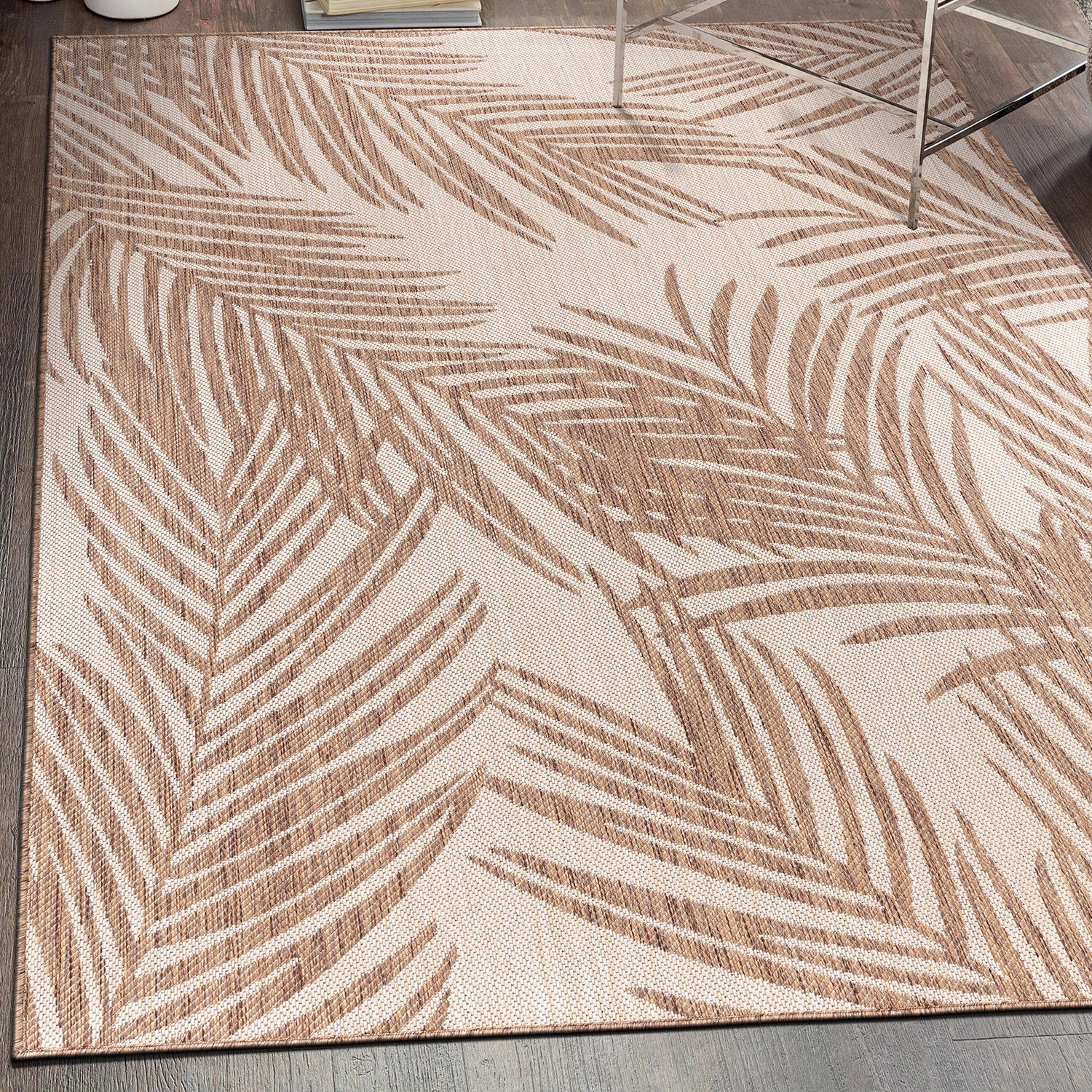 Brown Floral Synthetic Flat Woven Indoor/Outdoor Rug 5' x 7'
