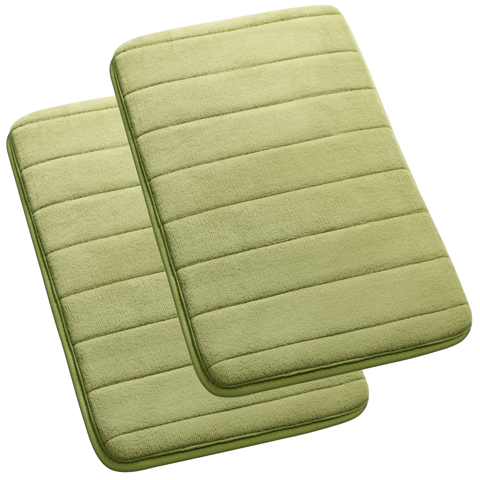 Unique Bargains Memory Foam Bath Mat 2pcs 17 x 24 Inches Non Skid Velvet Absorb Water Bath Rug for Bathroom Kitchen Soft Carpet Yellow Green