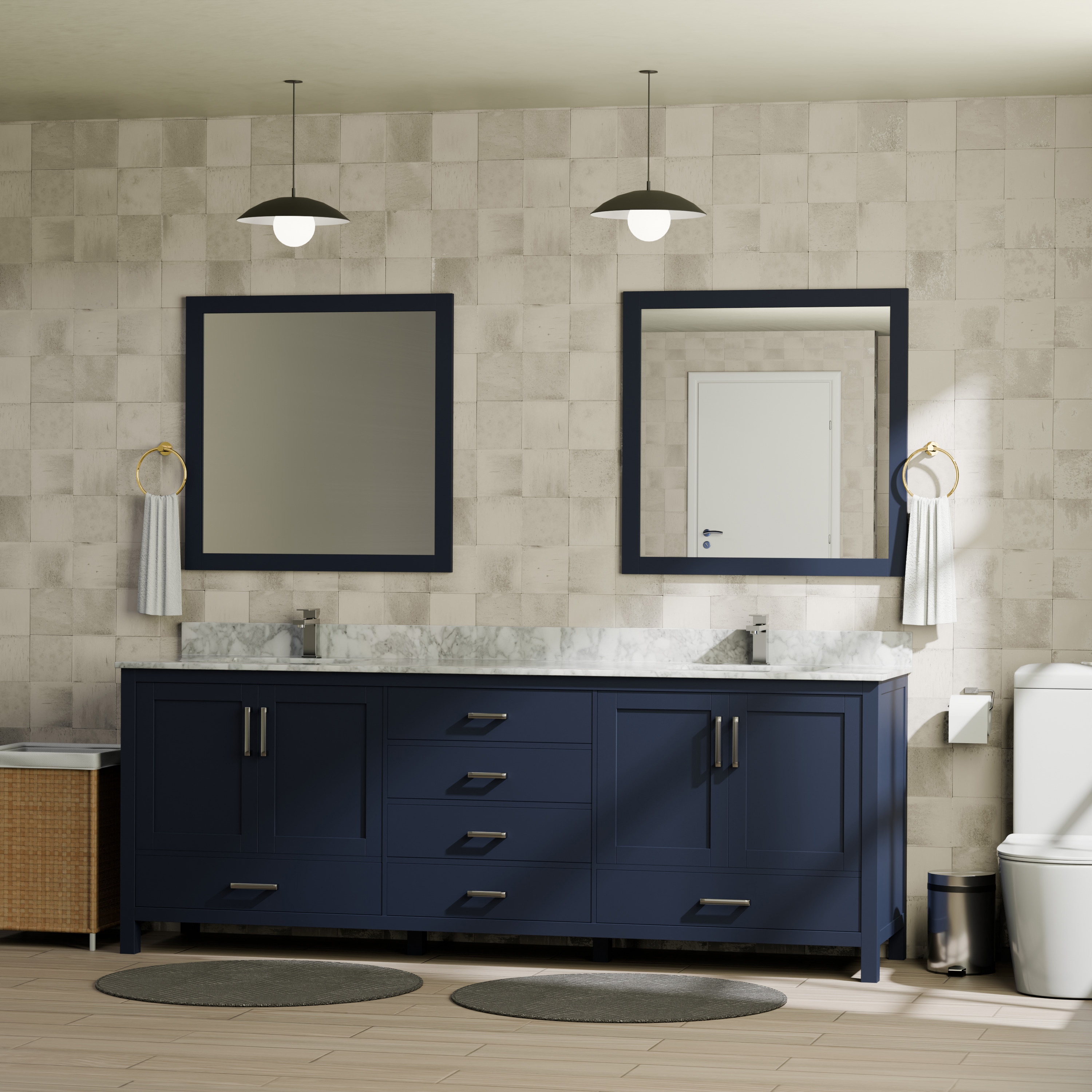 Lexora Jacques 80-in Navy Blue Undermount Double Sink Bathroom Vanity with White Carrara Marble Top (Faucet Included) (Fully Assembled)