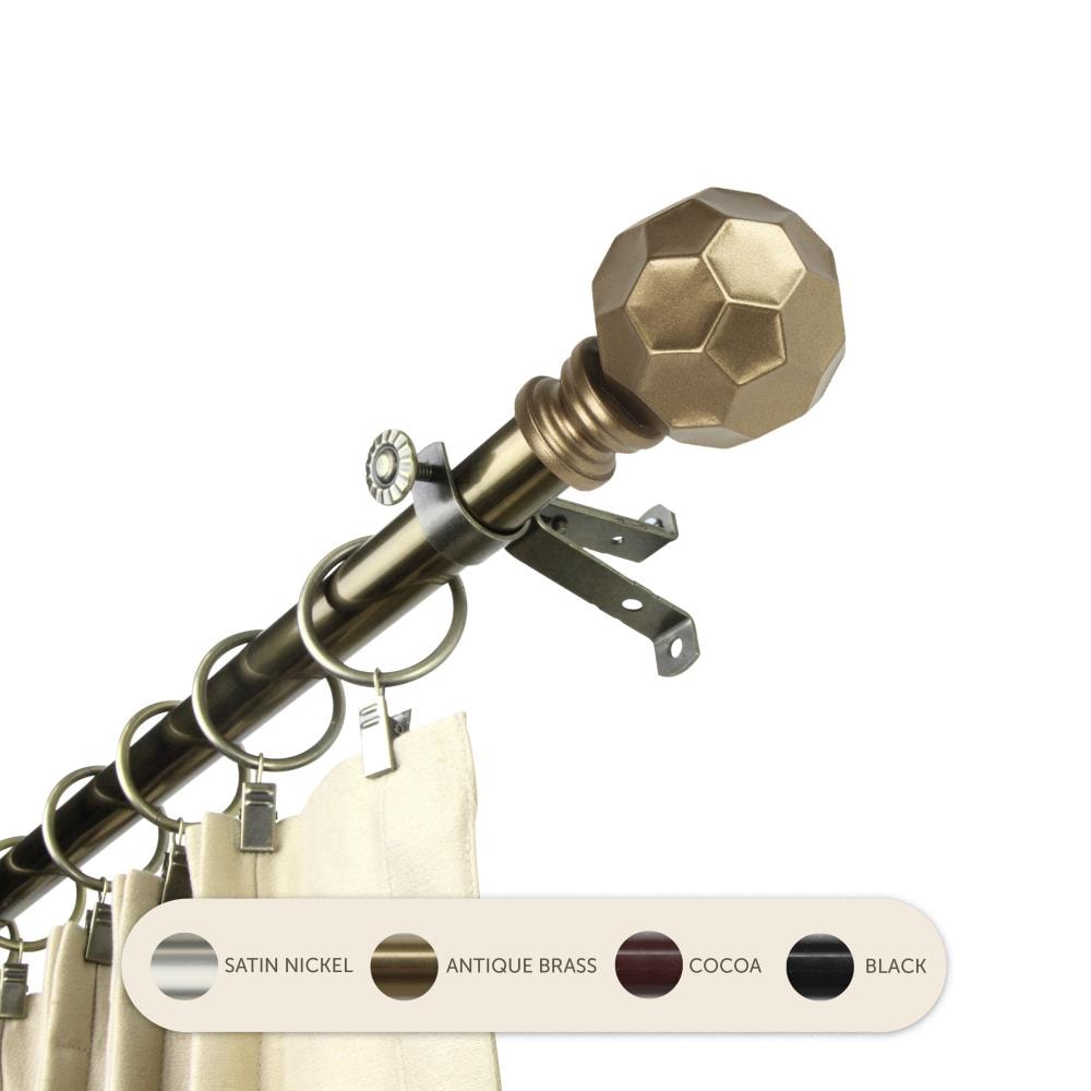Hart & Harlow L4890-284 13/16-in Massimo 28-in to 48-in Antique brass Steel Single curtain rod with Finials
