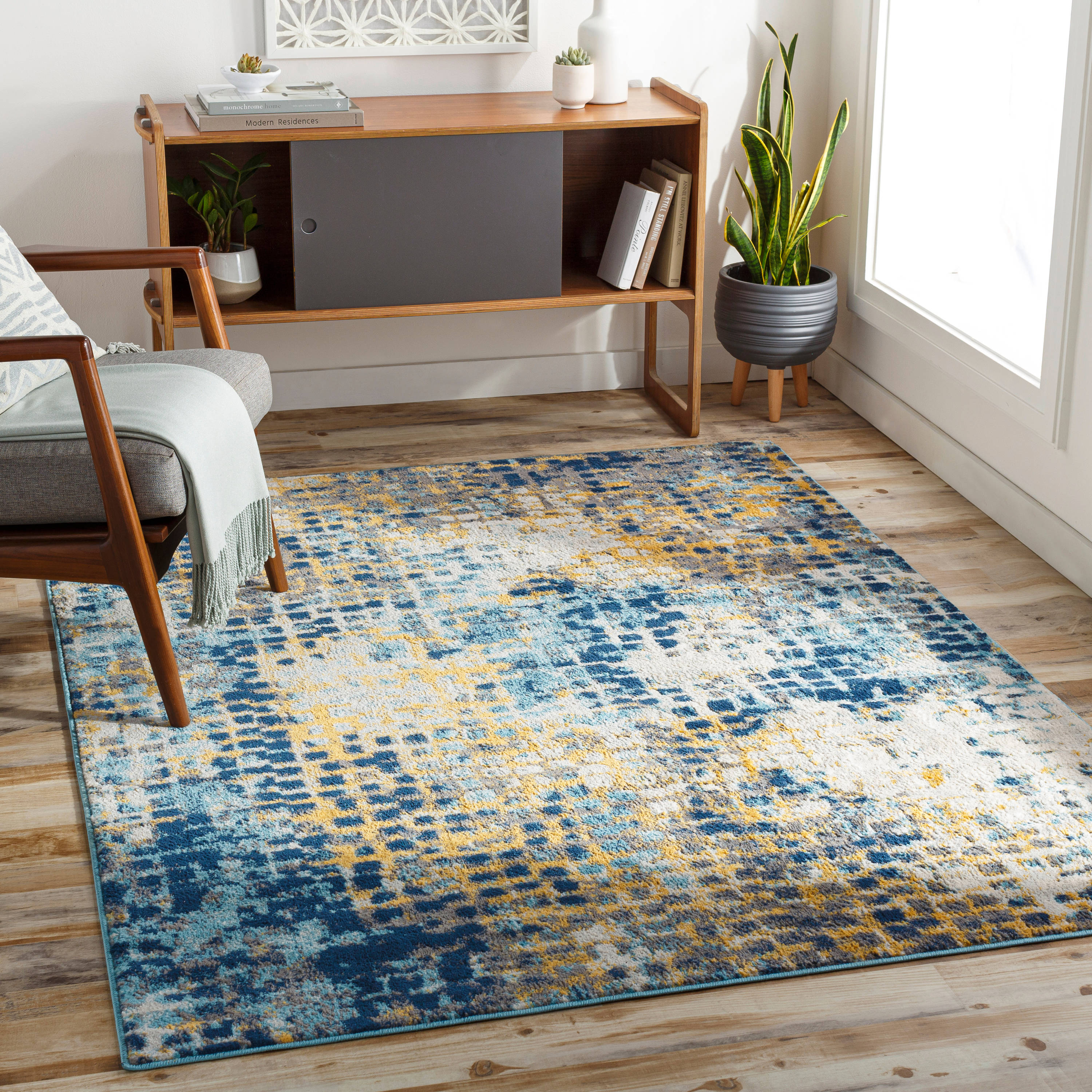 Livabliss FSA2346-679 Floransa 7 x 9 (ft) Polypropylene Dark Blue Rectangular Indoor Abstract Mid-Century Modern Area rug