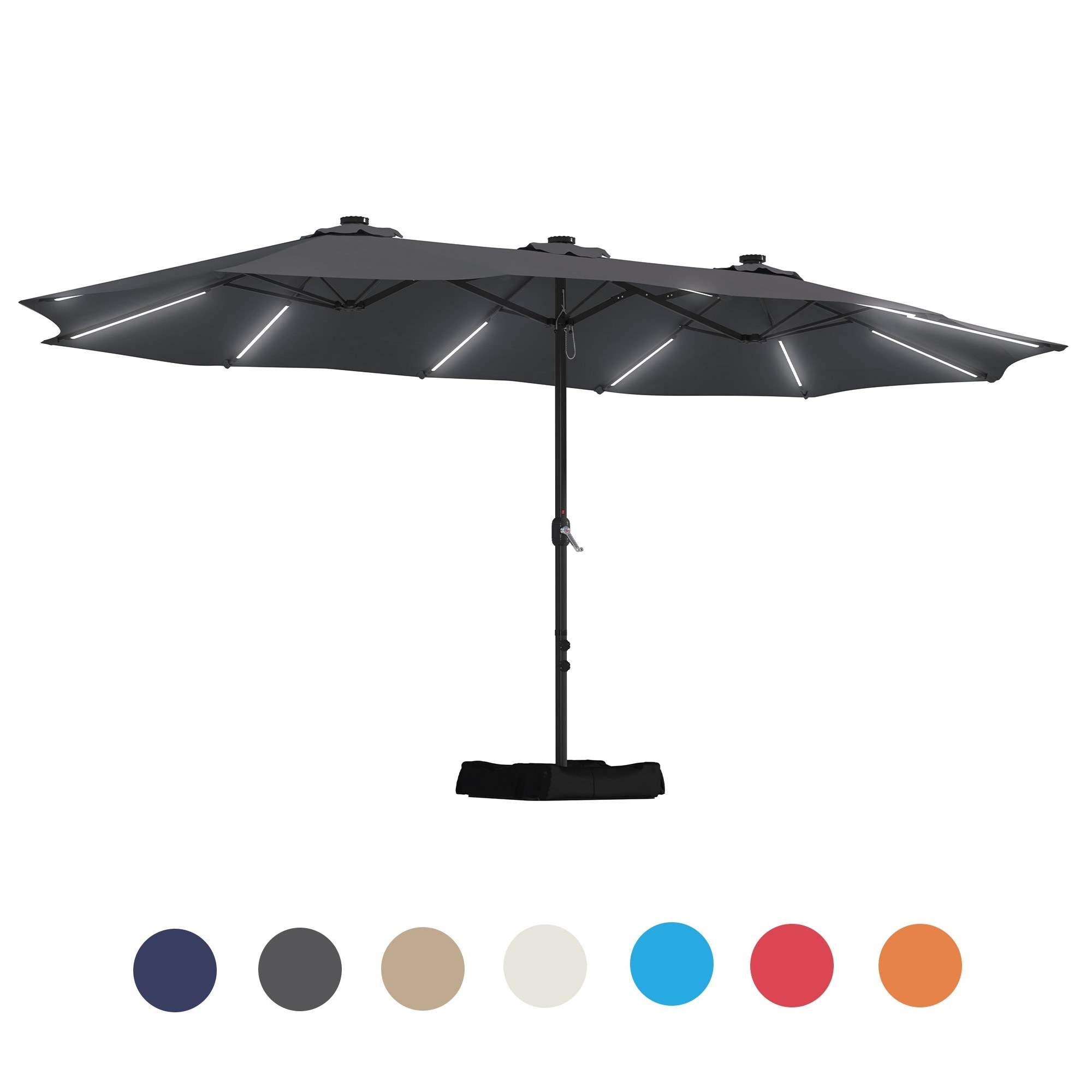 Mondawe MA-N17TOP30AAC 15-ft Steel Dark gray No-tilt Garden Patio Umbrella with Lights with Base