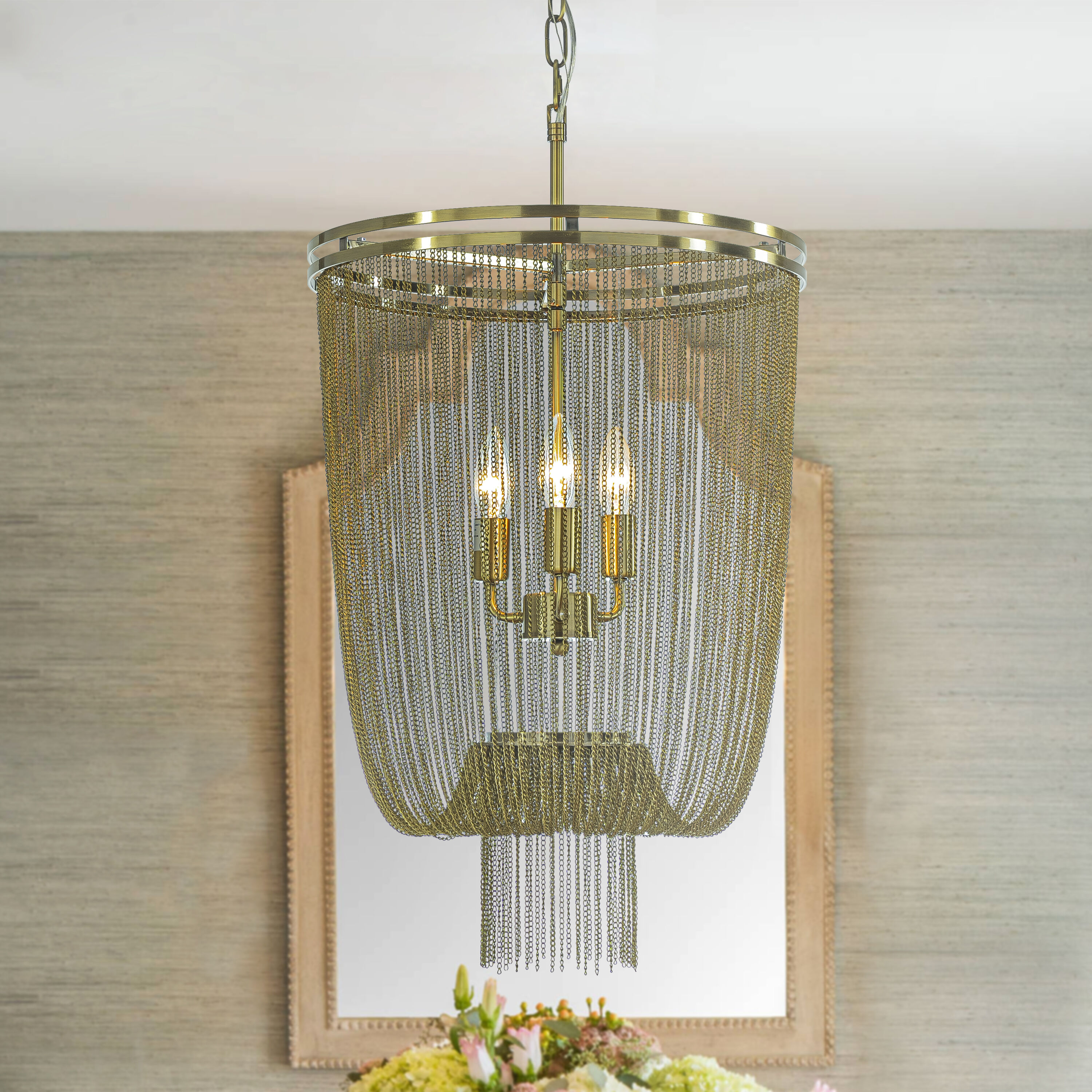 AloaDecor Lighting L7107D40BZ10A 3 -Light Antique Brass Industrial For Use in Bedrooms, Dining Rooms, Foyers, Kitchens, Living Rooms Chandelier