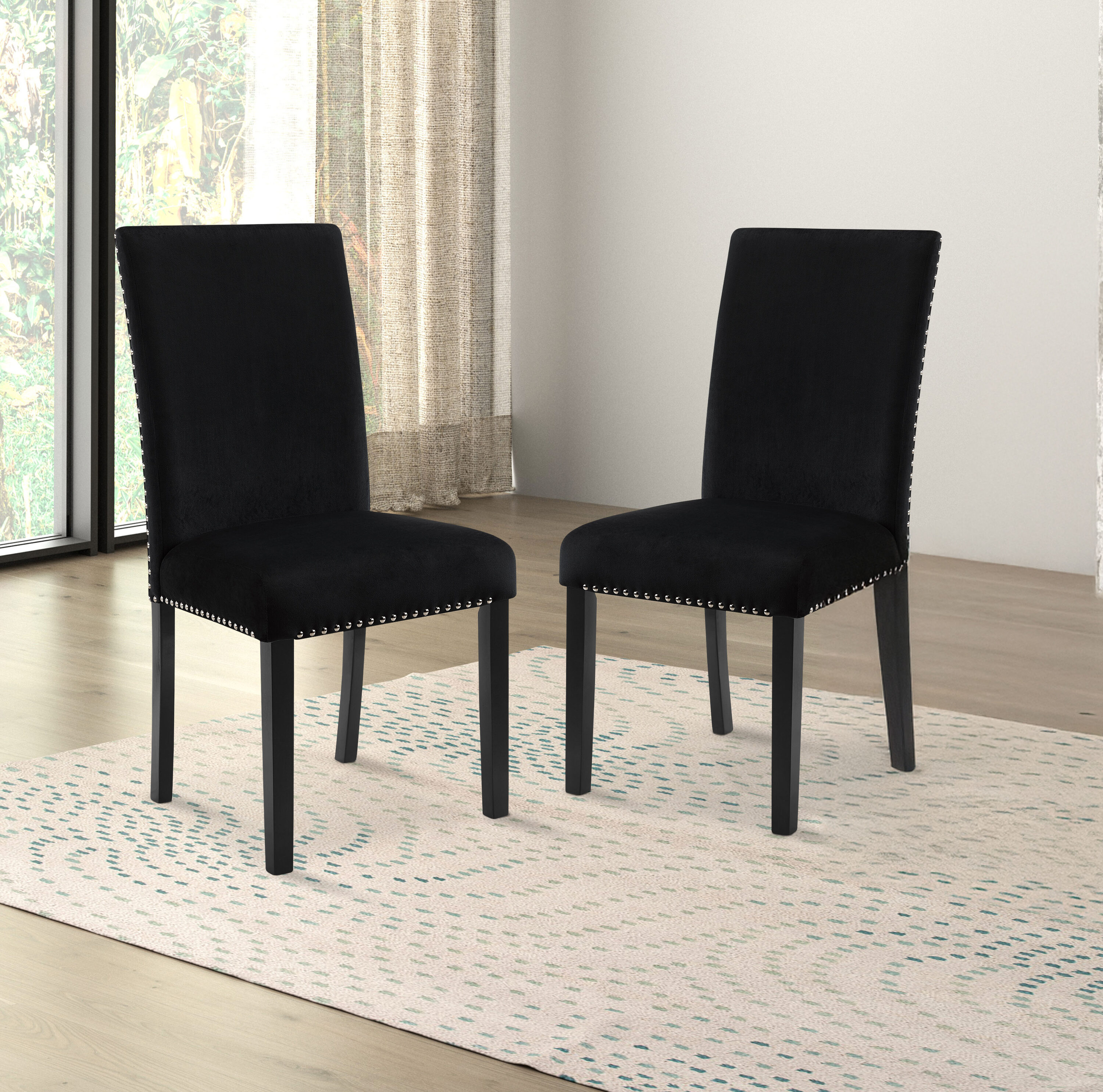 New Classic Furniture D400-20-BLK Set of 2 Celeste Contemporary/Modern Polyester Upholstered Dining Side Chair (Wood Frame)