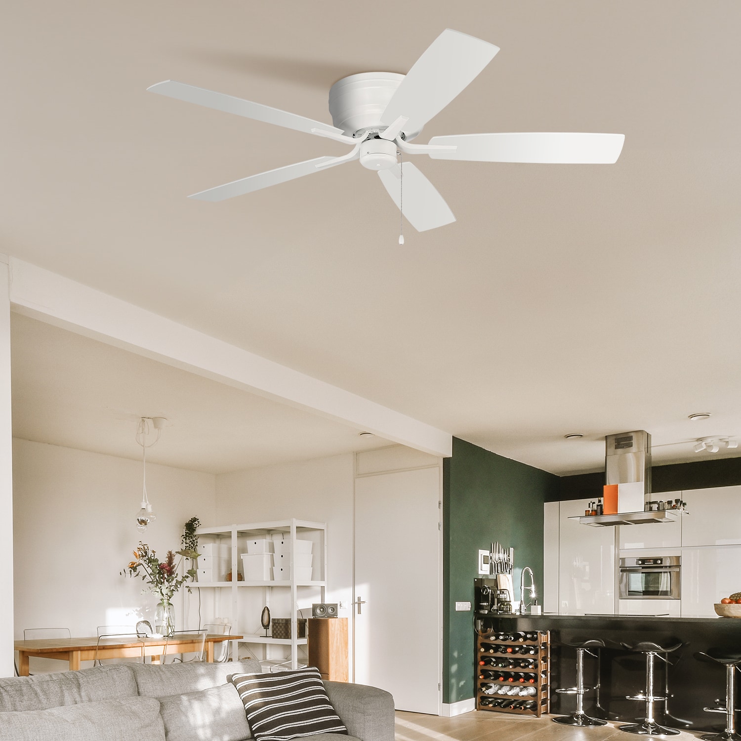 White 52" Low Profile Ceiling Fan with Reversible Blades