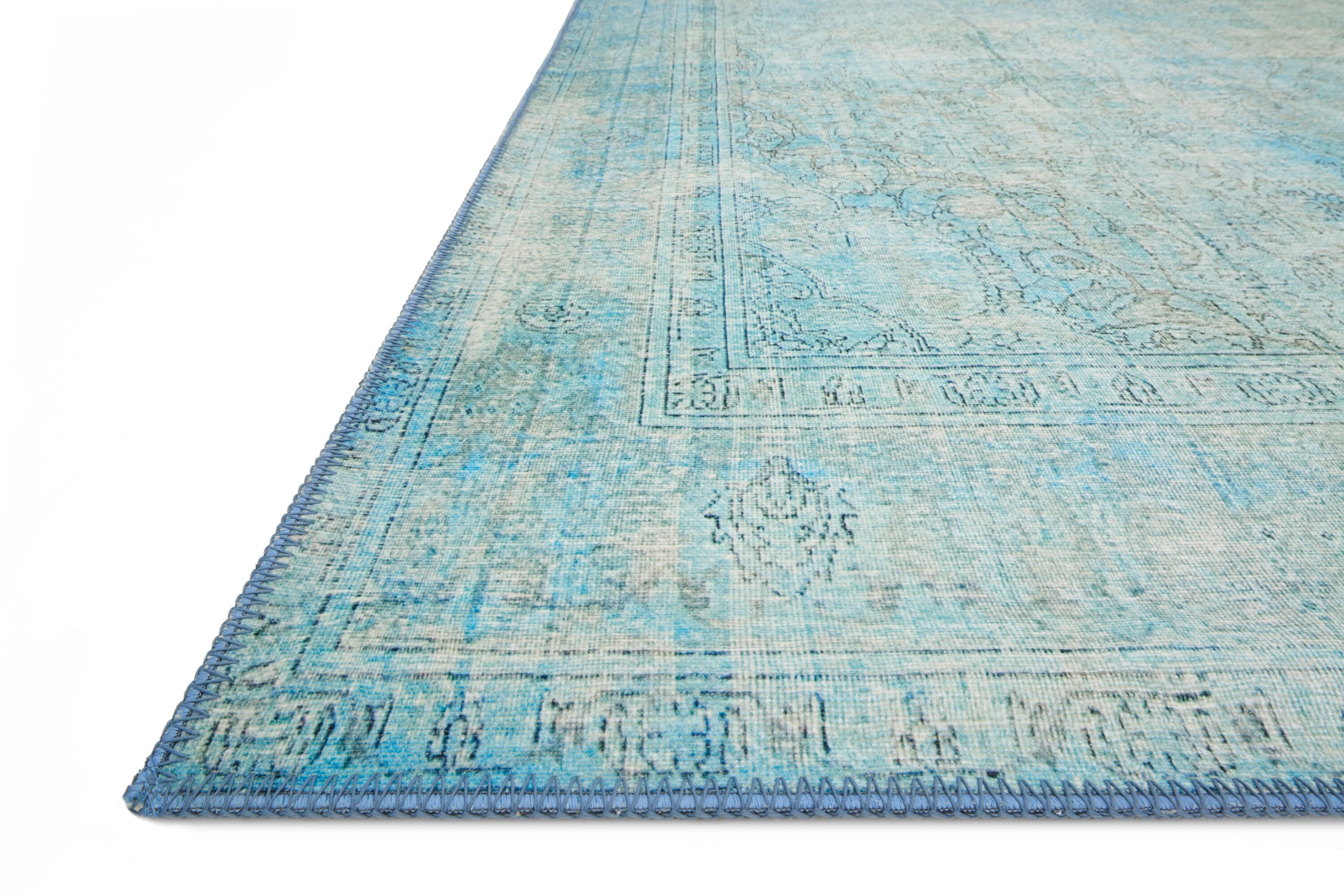 Blue Floral Hand-Knotted Wool and Synthetic Area Rug 5' x 7'