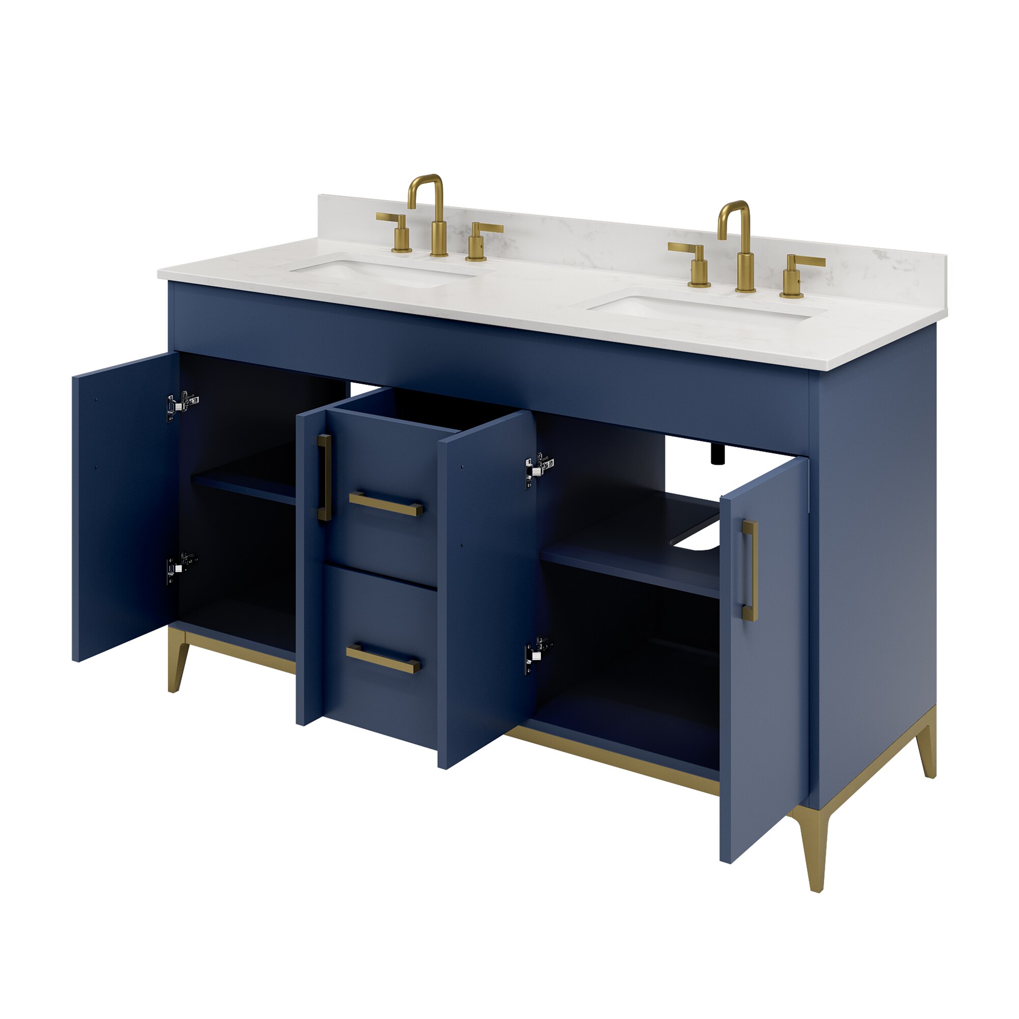 DELUXE LIVING Barrie 60in Blue Undermount Double Sink Bathroom Vanity with White Engineered
