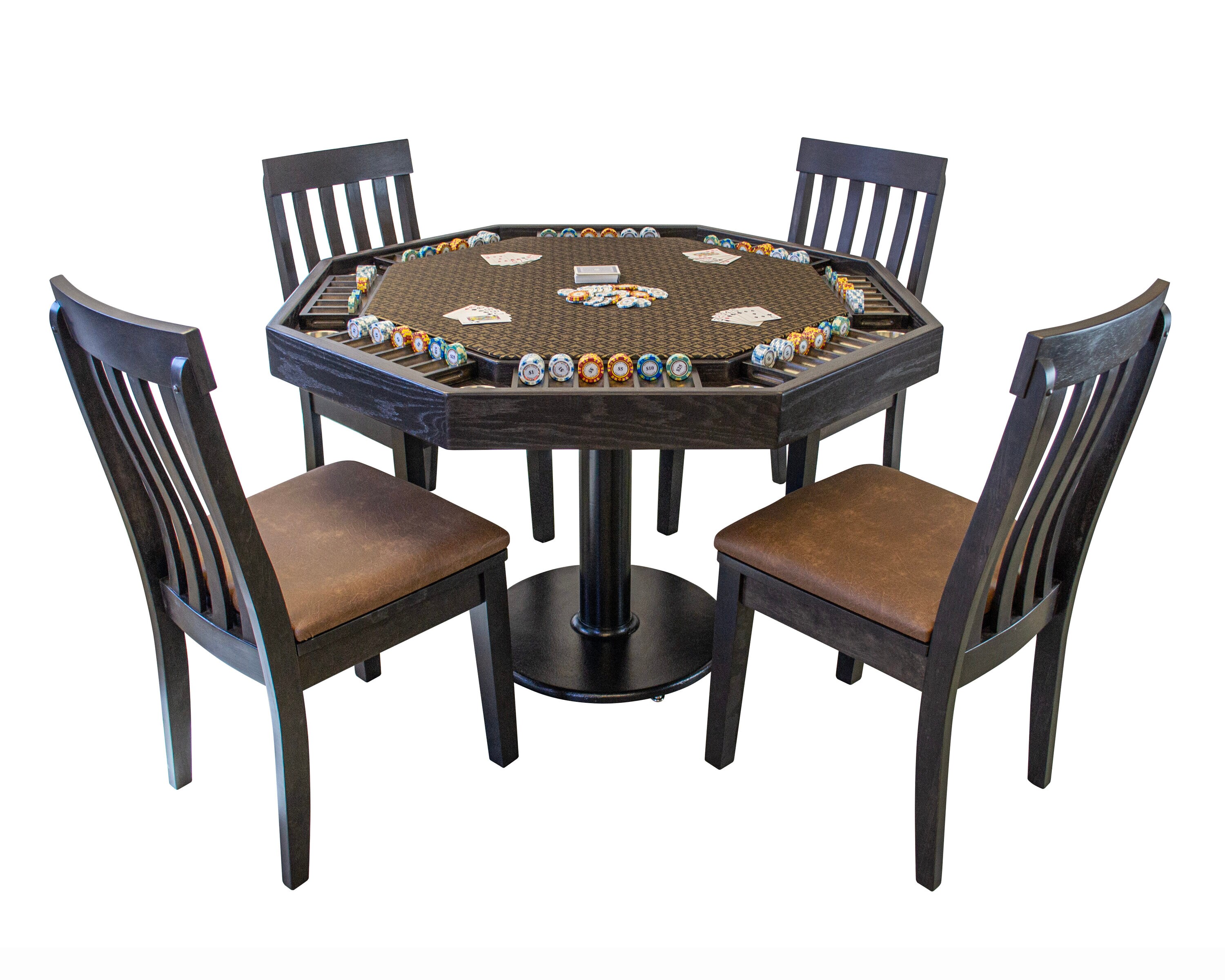 Mocha Oak 48'' Octagonal Poker Table with Cup Holders