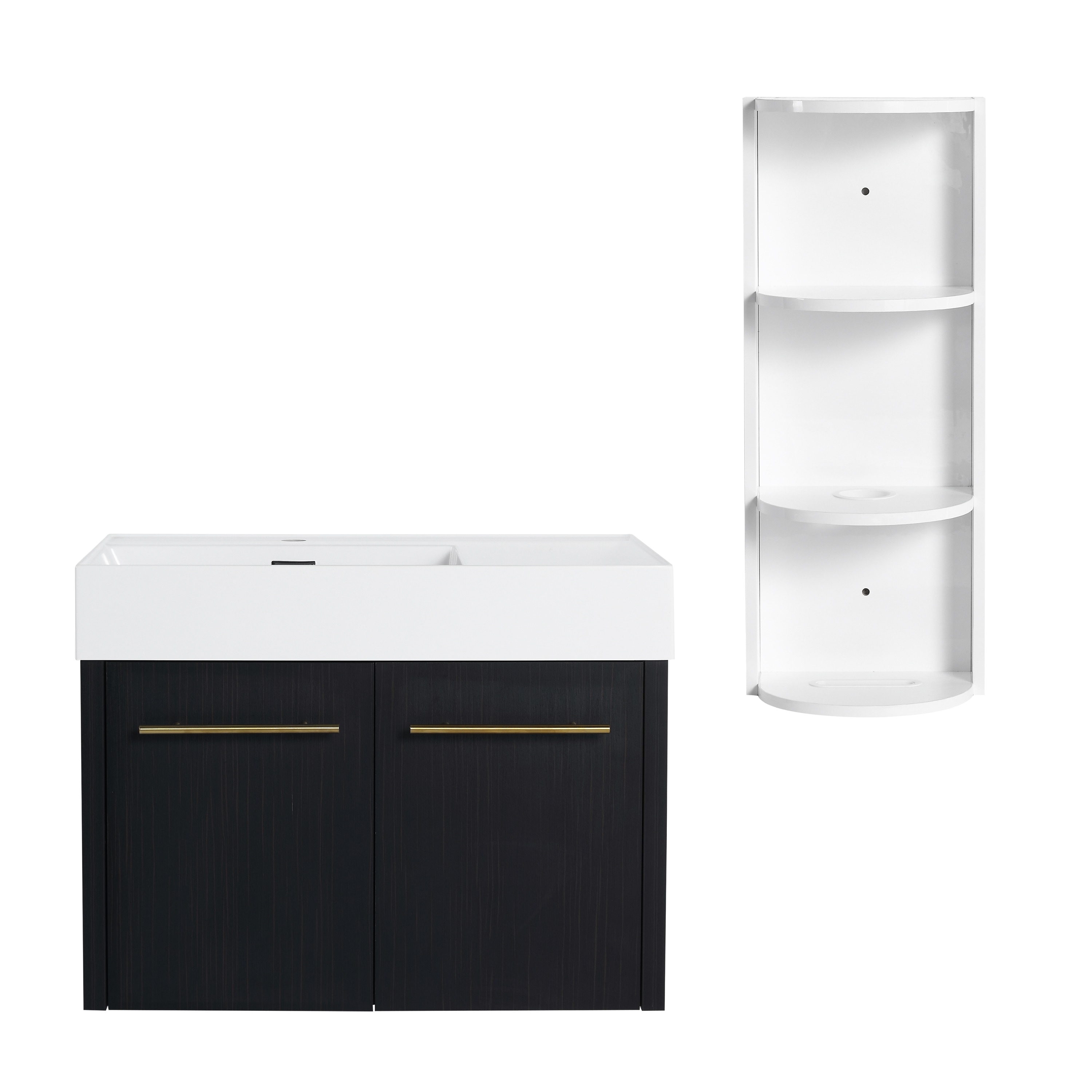Vanityfus 30  Inch Wall-Mounted Bathroom Vanity with Side Storage Rack Single Sink Floating Bathroom Vanity