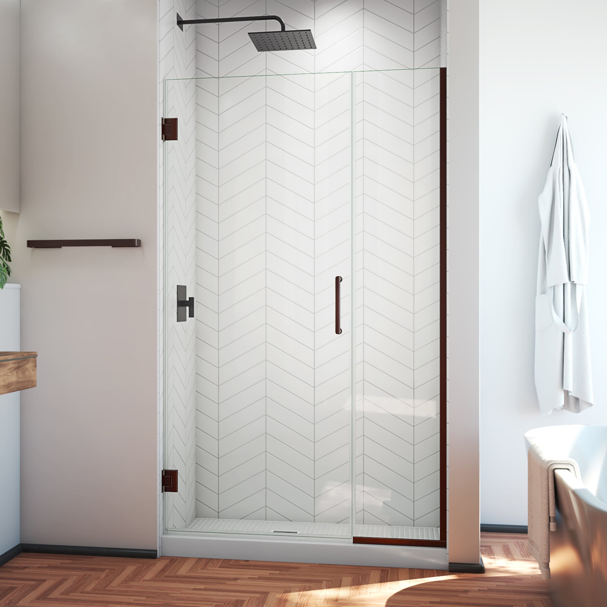 DreamLine SHDR-243807210-06 Unidoor Plus Oil Rubbed Bronze 38-in to 38-1/2-in W x 72.0-in H Frameless Hinged Shower door 3/8-in Thick Clear Glass