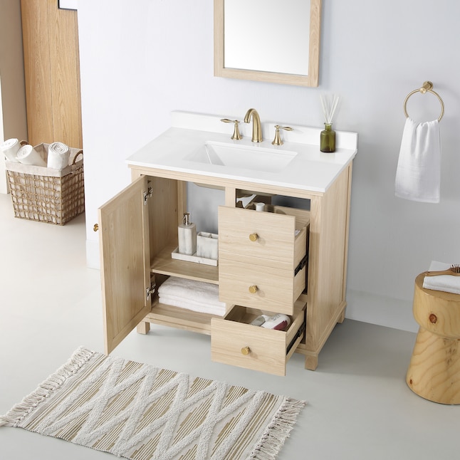 Style Selections Bradshaw 36-in Light Birch Wood Undermount Single Sink ...