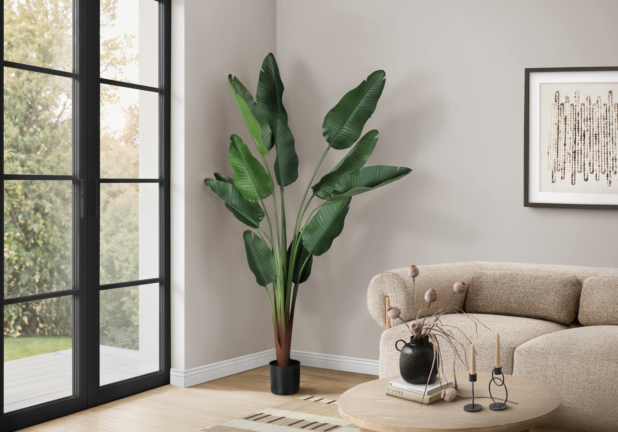 LOVMOR Artificial Plant 83Inch Tall Indoor Decorative Floor Palm Tree Real Touch Green Leaves Black Pot