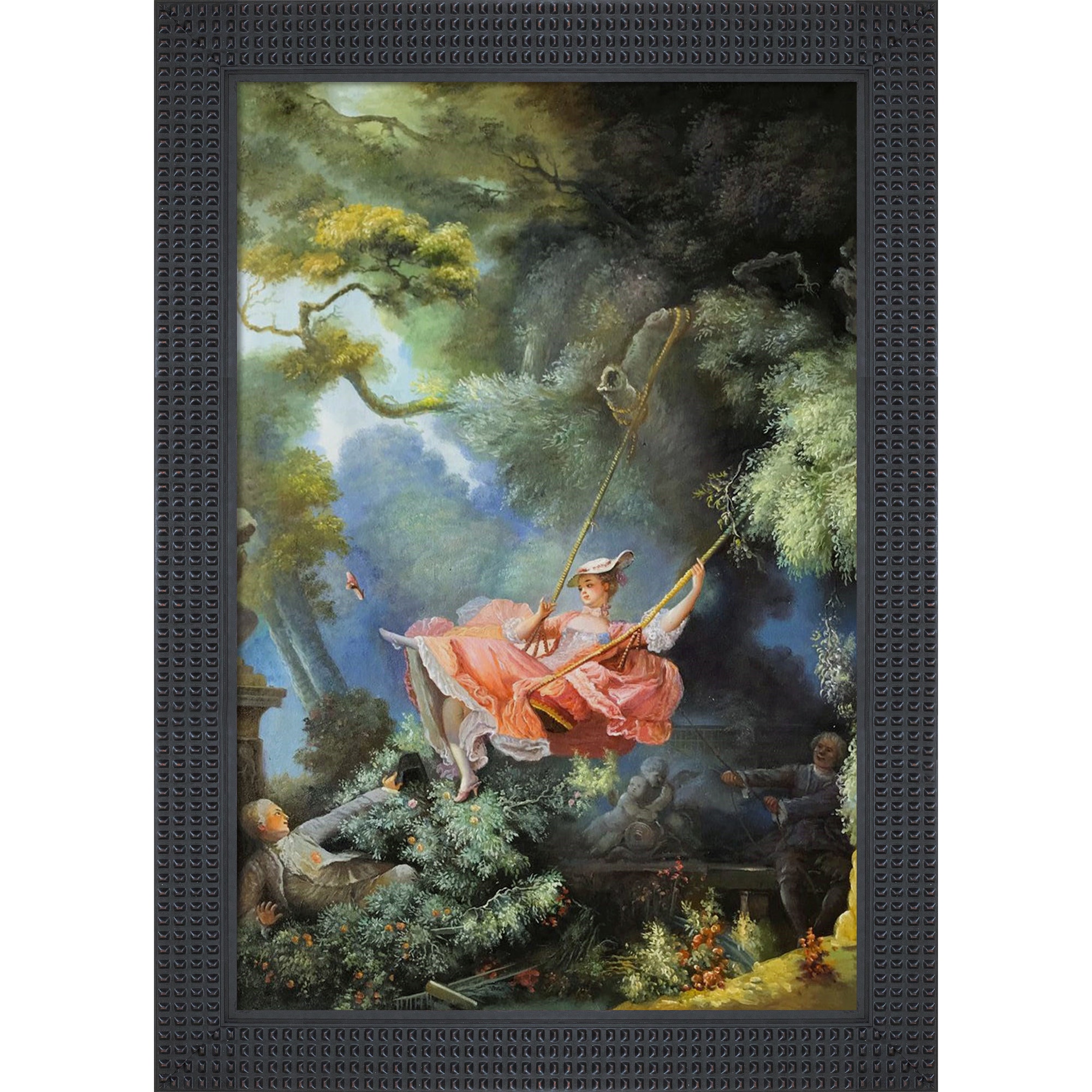 La Pastiche 688576878393 The Swing, c.1765 Jean-Honore Fragonard Black Wood Framed 42.5-Inches H x 30.5-Inches W People Canvas Hand-Painted Painting