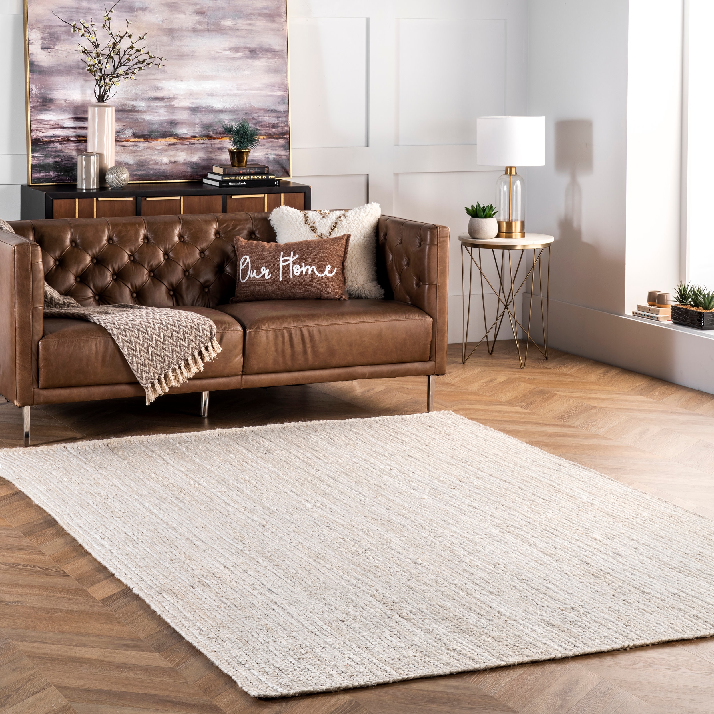 nuLOOM Rigo 12 x 18 Jute Off White Indoor Solid Area Rug