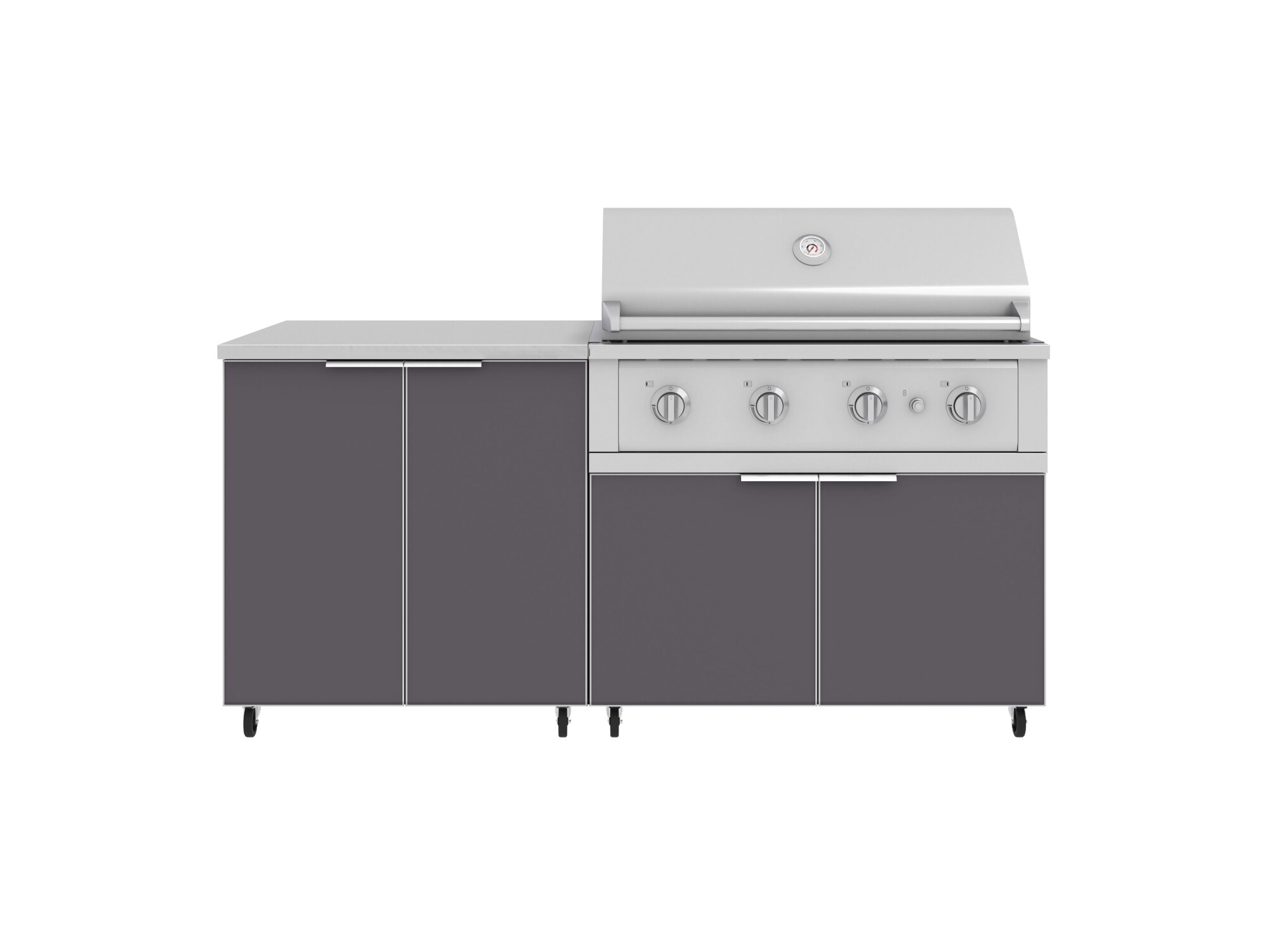 NewAge Products Aluminum Slate Gray Set With Casters 4 -Piece 72-in W x 24-in D x 47.1-in H Modular Outdoor Kitchen Set 4 Burners #72515