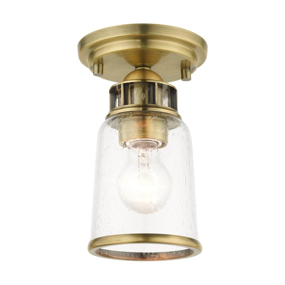 Antique Brass Seeded Glass 1-Light Flush Mount