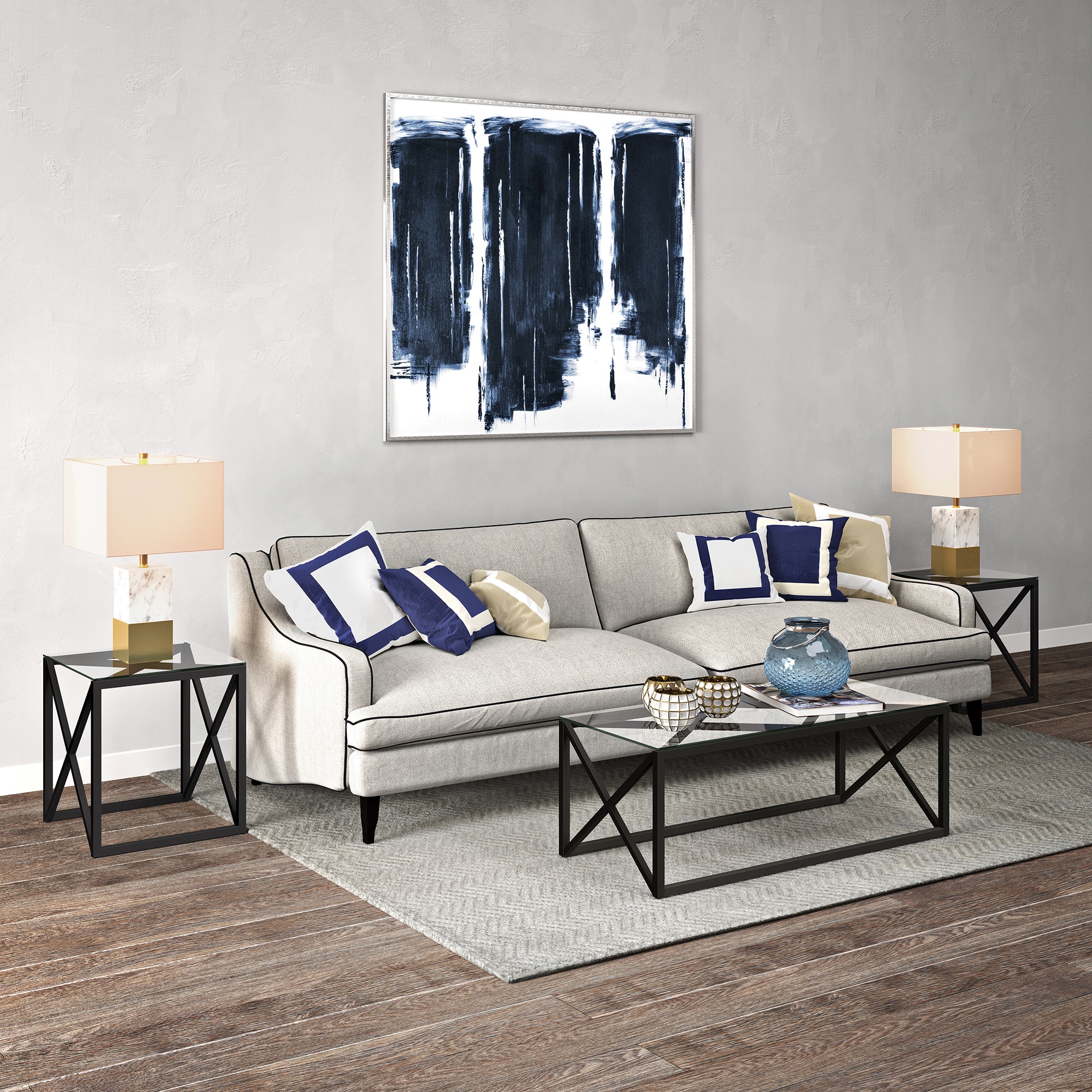 Evelyn Mid-Century Blackened Bronze 46" Glass Coffee Table