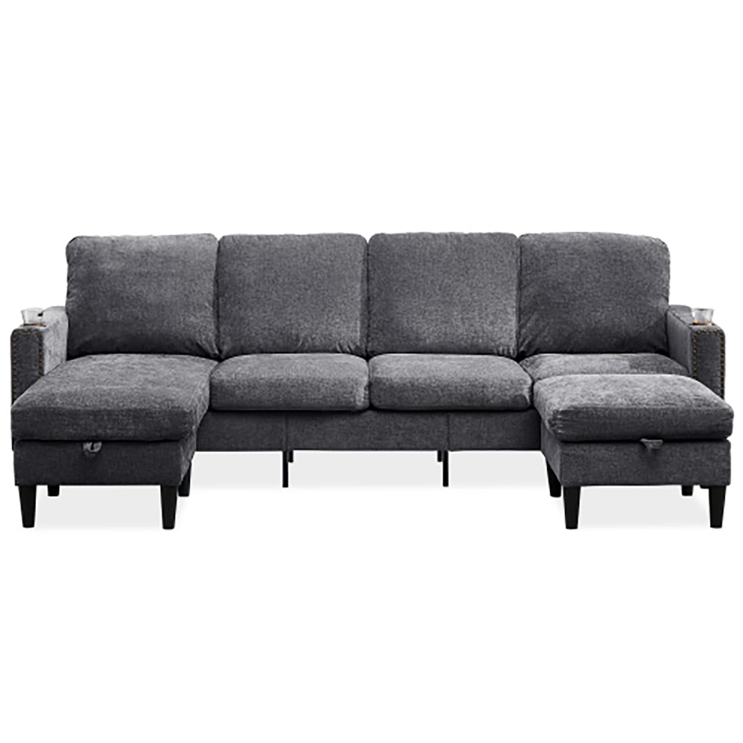 GZMR GZ-BS4K001 Chenille Sectional Sofa 57.48-in Modern Grey Chenille Reclining Sofa