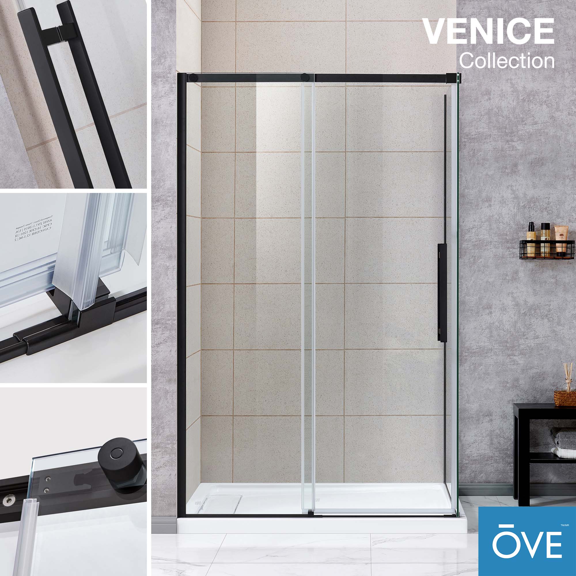 OVE Decors Venice Matte Black 46-1/2-in to 48-in x 73.25-in Frameless  Sliding Shower Door in the Shower Doors department at