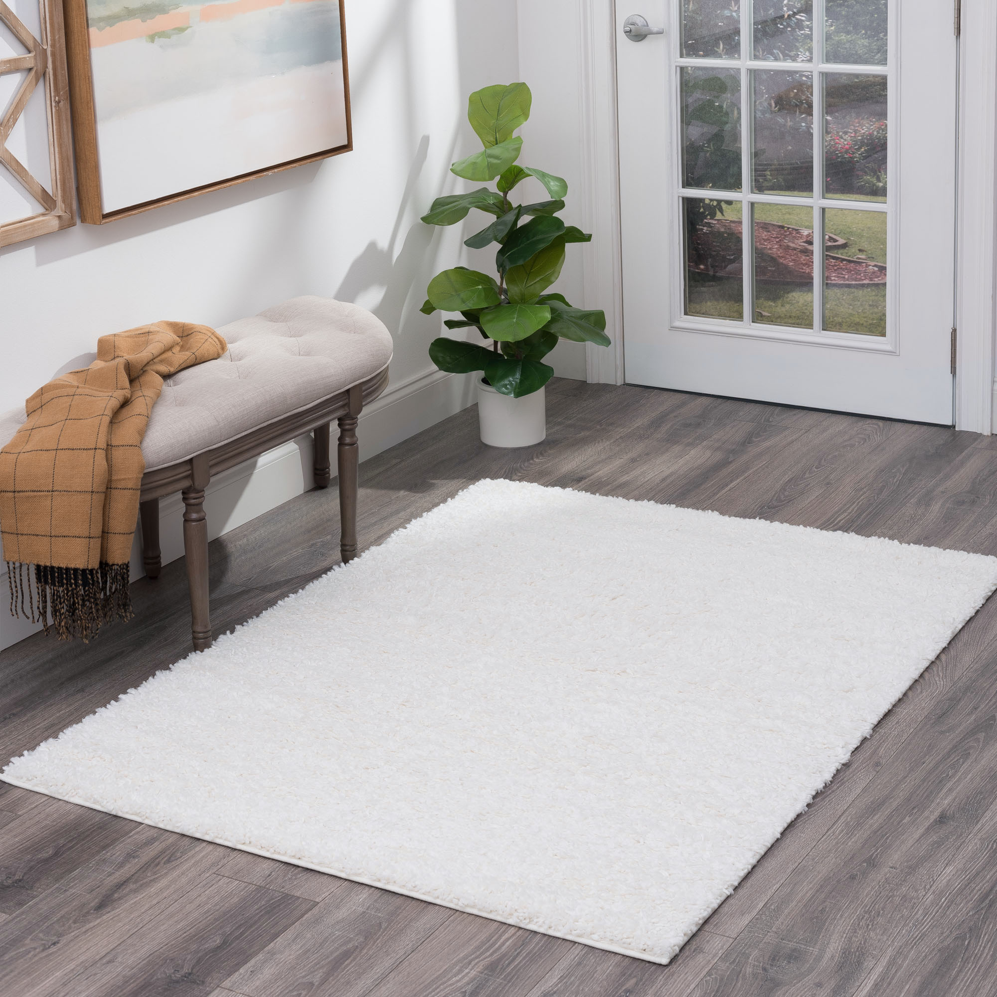 Tayse SOH1300 3X5 Soho Shag 3 x 5 (ft) Loomed Polypropylene White Rectangular Indoor Solid Area rug