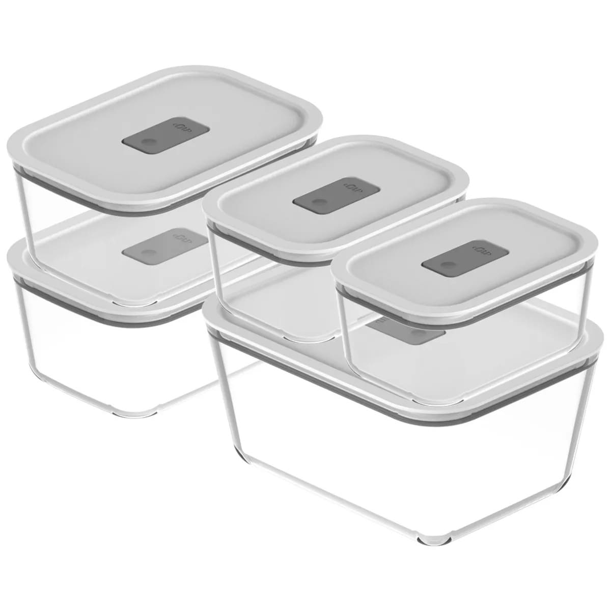 OU Glass Food Storage Container Set 10pc (set of 5) Microwave Freezer and Dishwasher Safe Airtight Leak Proof Lid with Microwave Valve Stackable