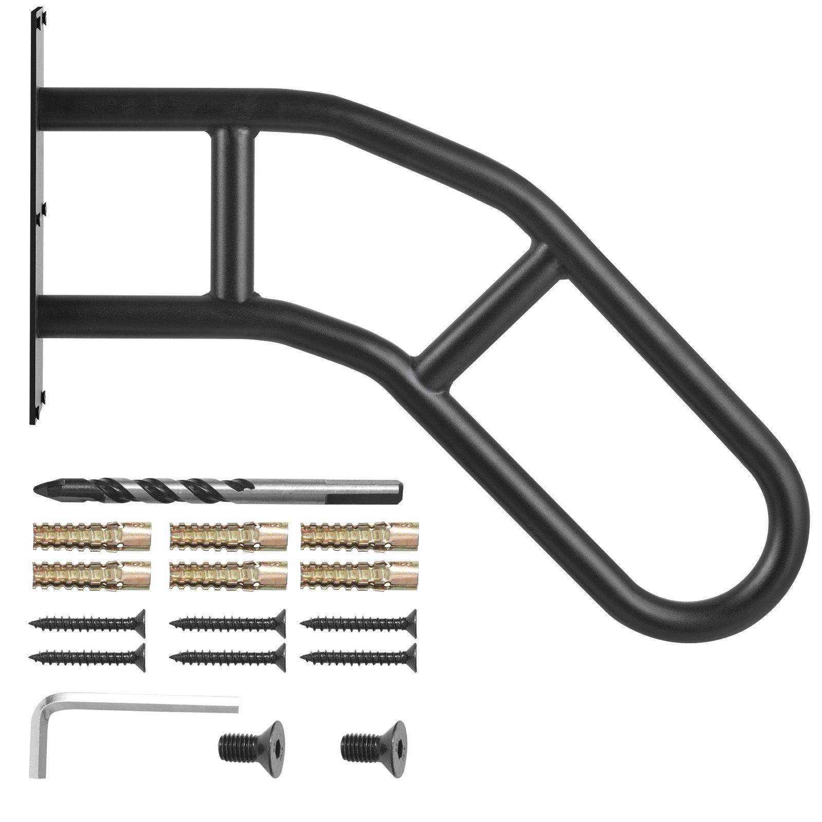 Angel Sar 29in L 1-3 Step Matte Black U-Shaped Wall Mount Handrail Wall Mount Safety Railings #L2MJA428DRS46