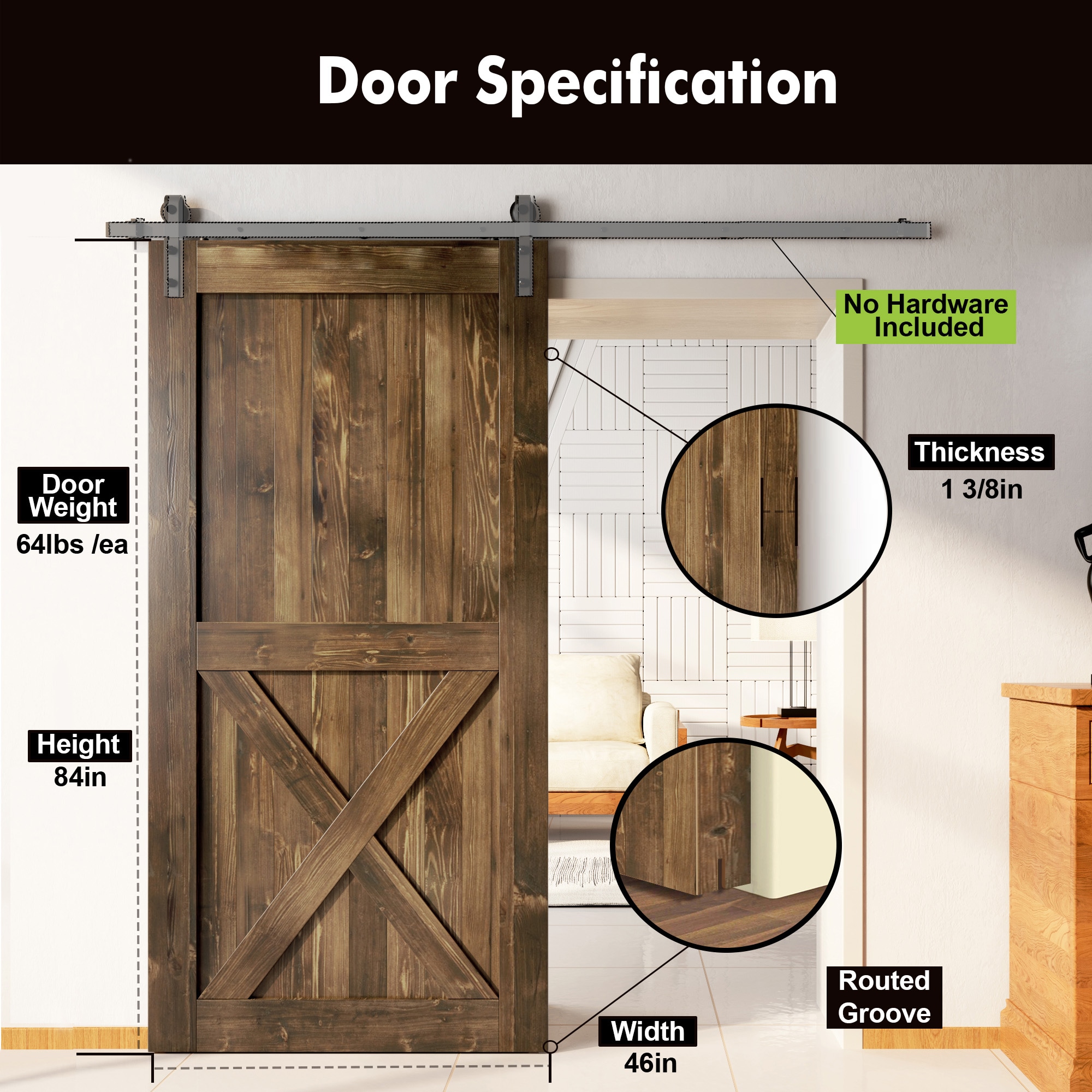 HOMACER 4684-X-WALNUT Barn-Doors - View #3