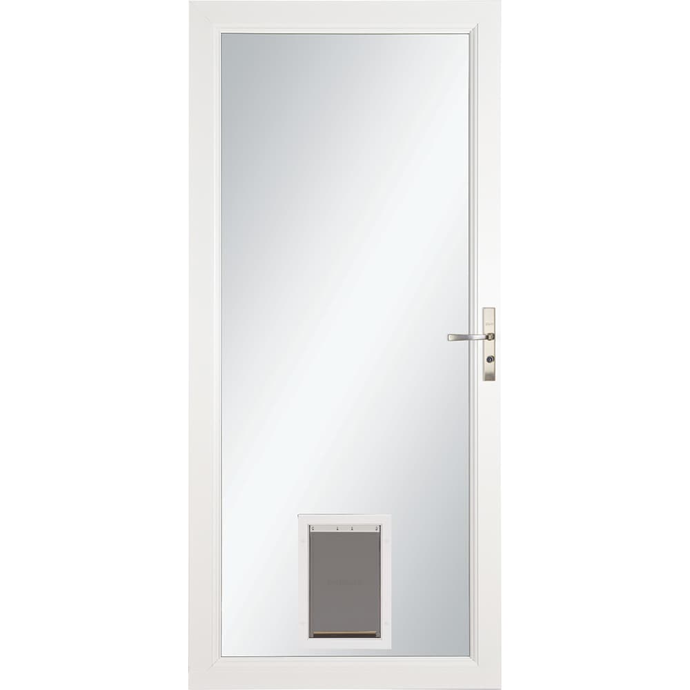 Signature Selection Pet Door 32-in x 81-in White Full-view Aluminum Storm Door with Brushed Nickel Handle | - LARSON 1497903117S